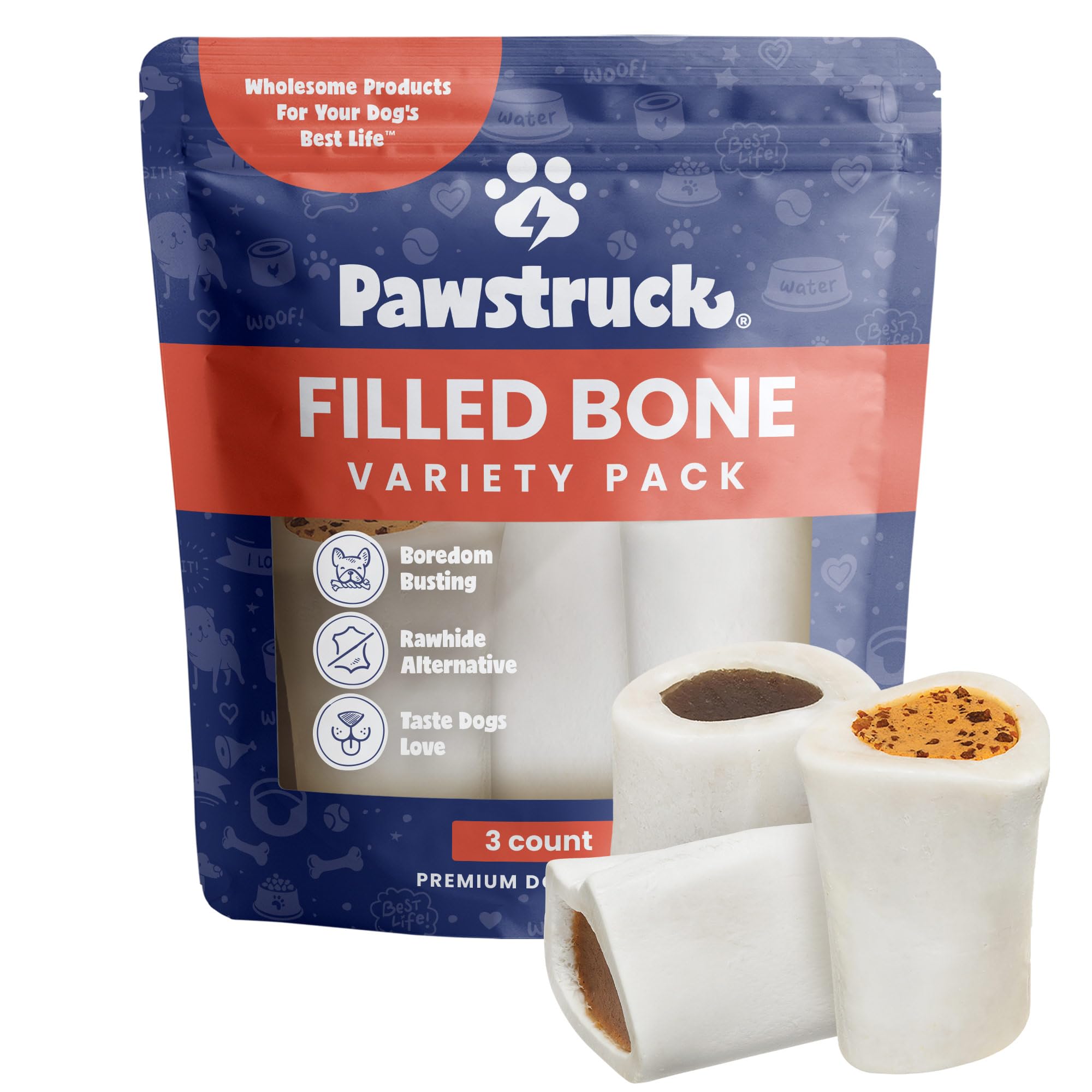 Pawstruck os remplis beurre cacahuète, 3 pouces, idéal pour occuper les chiens actifs
