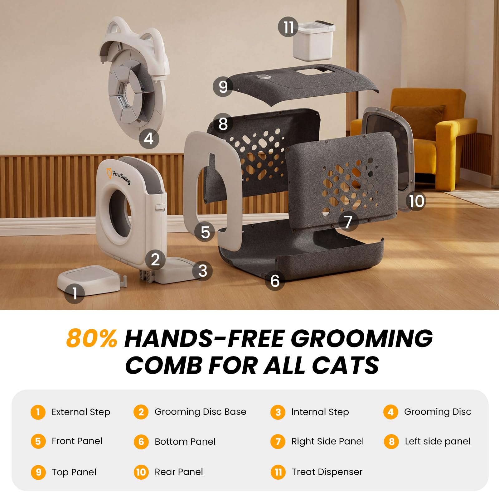 PawSwing bac-collecte-poils-efficace range facilement les poils accumulés.