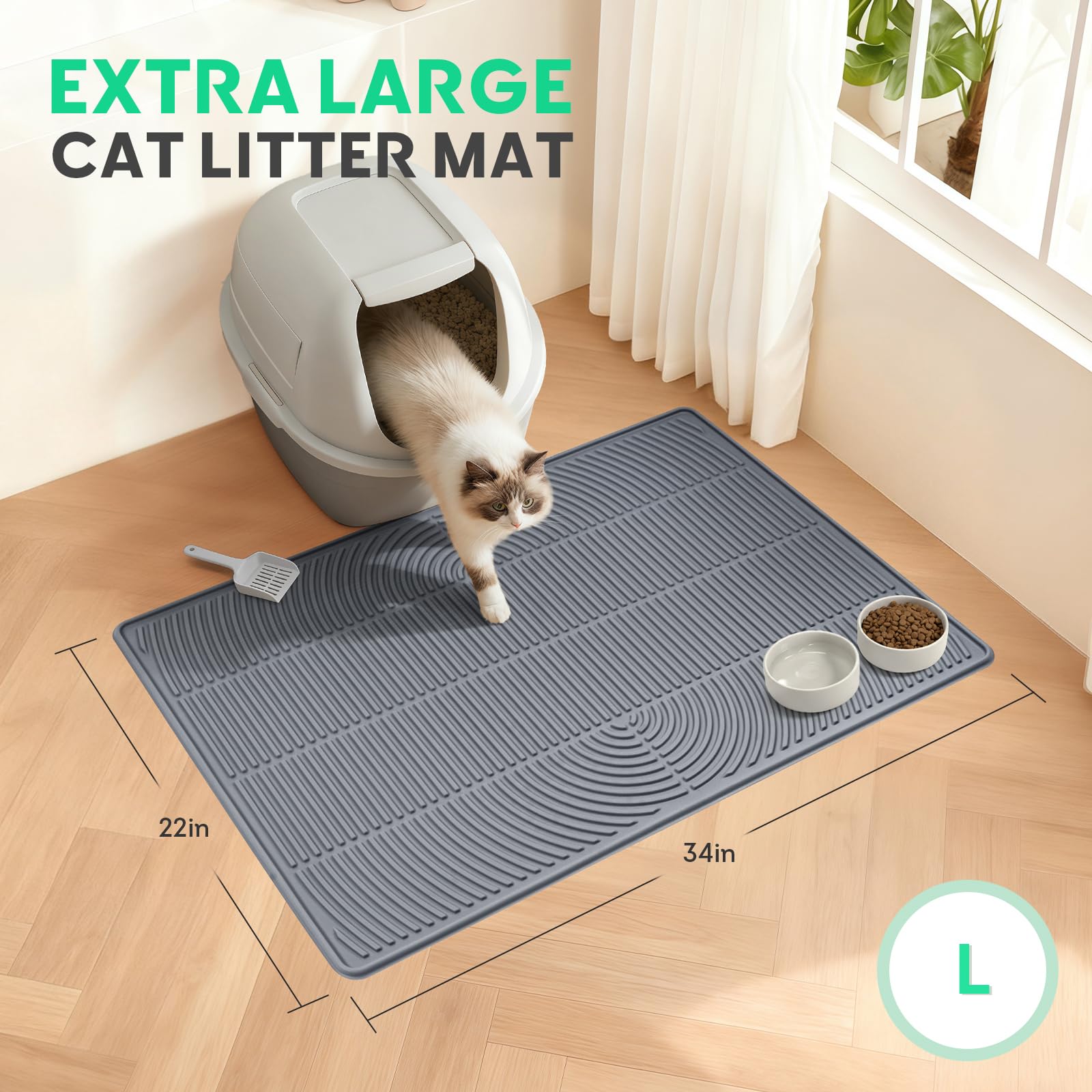 Pawtasy Tapis litière anti-glisse: adhère bien aux sols lisses.