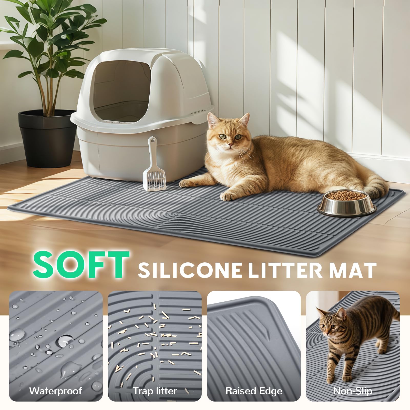 Pawtasy Tapis litière étanche: bord 9 mm prévient les déversements.