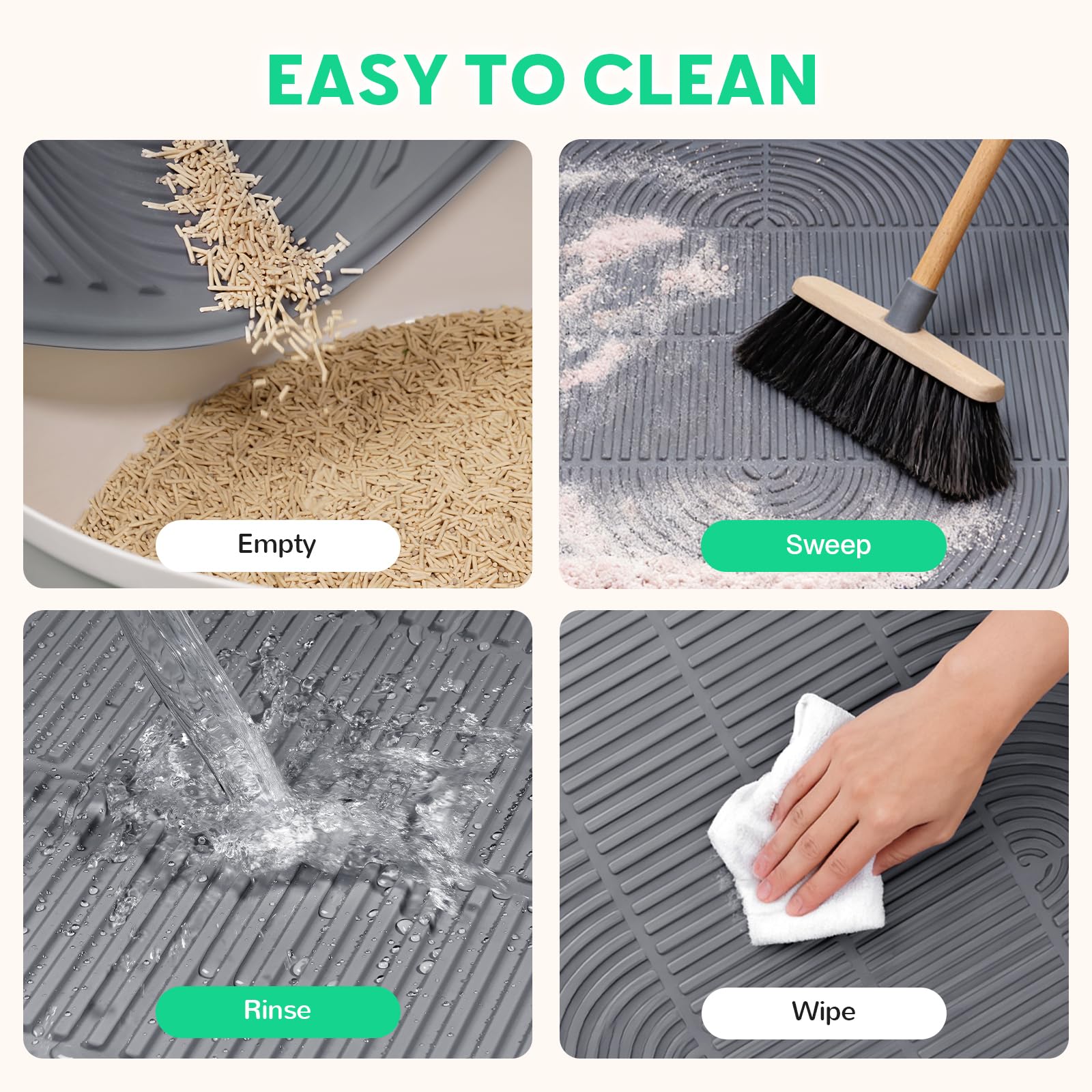 Pawtasy Tapis litière nettoyage facile: secouer et rincer rapidement.