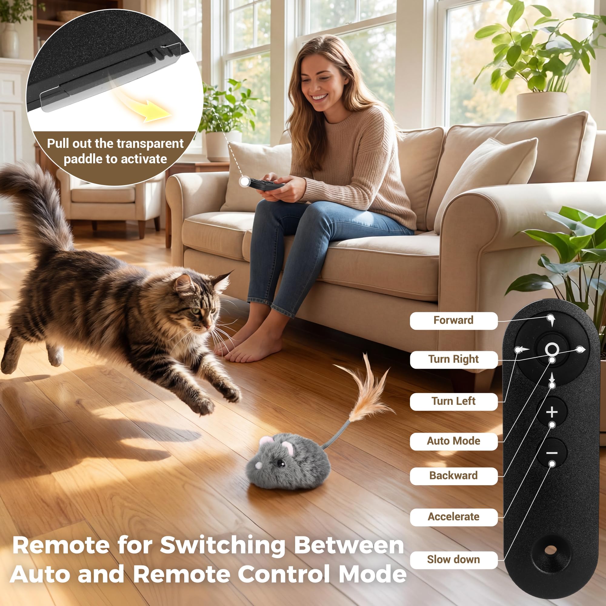 Pawthquake souris peluche douce imitant une proie pour stimulation naturelle.