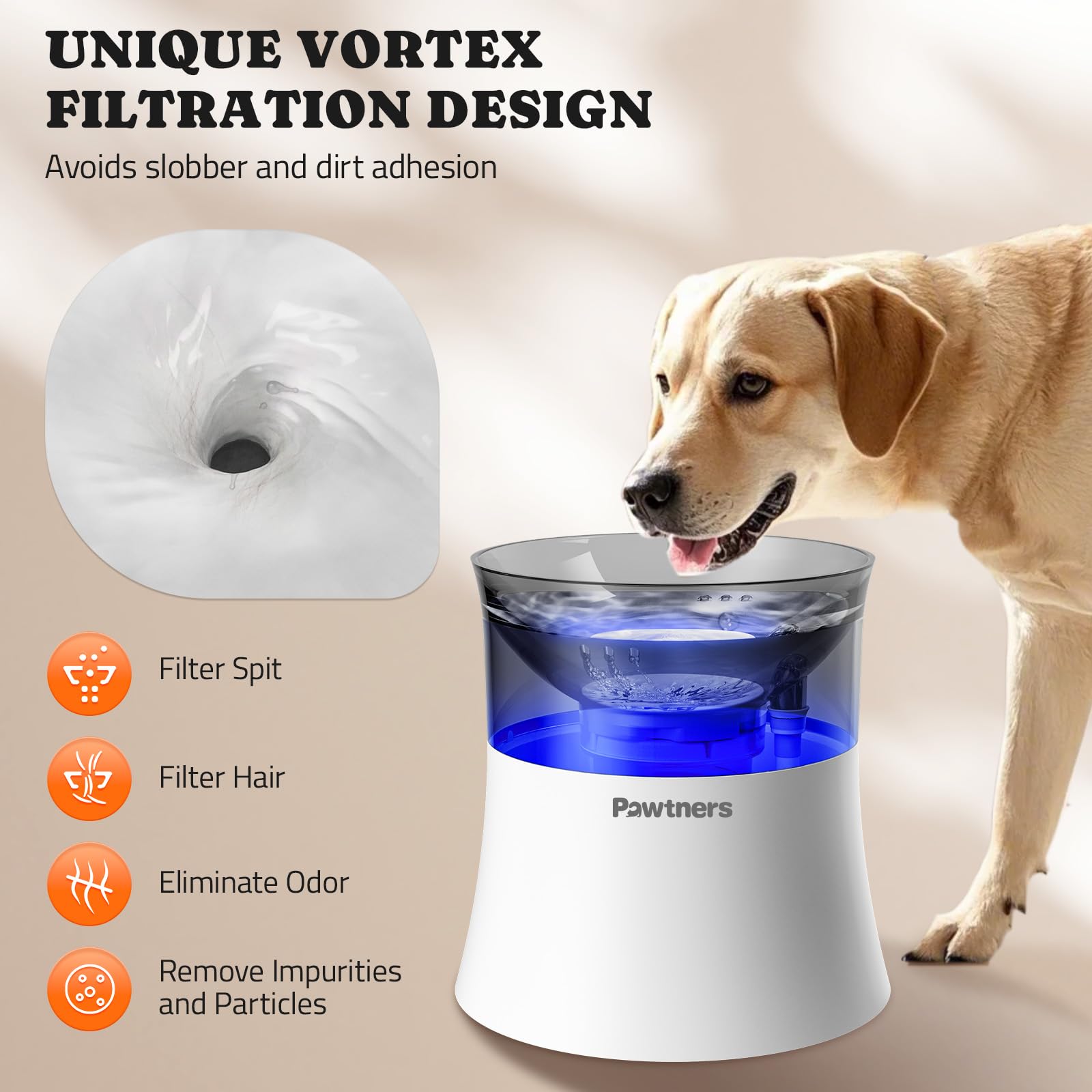 Pawtners fontaine avec alarme de niveau d'eau, signal clair pour un remplissage rapide.