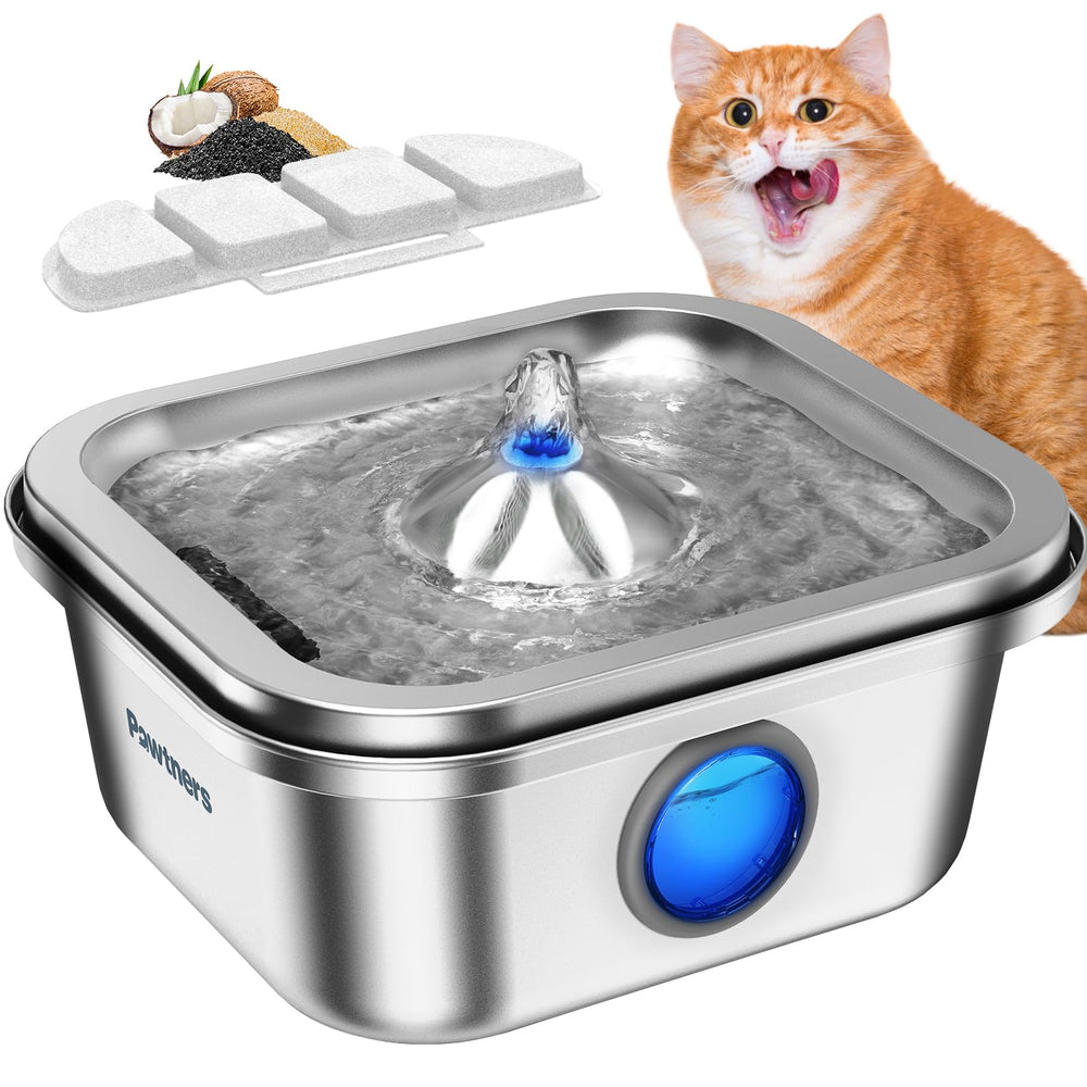 Fontaine Pawtners en acier inoxydable 304, eau saine et durable pour chats.