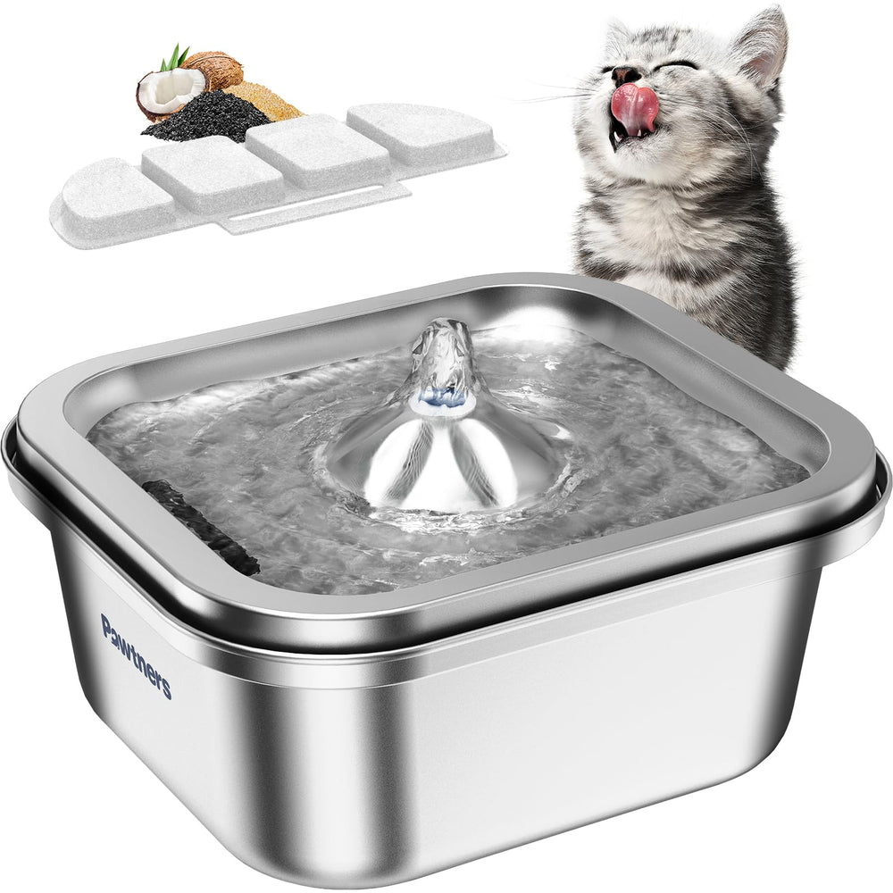 Pawtners fontaine eau inox 4L: eau propre et durable pour chats et chiens.