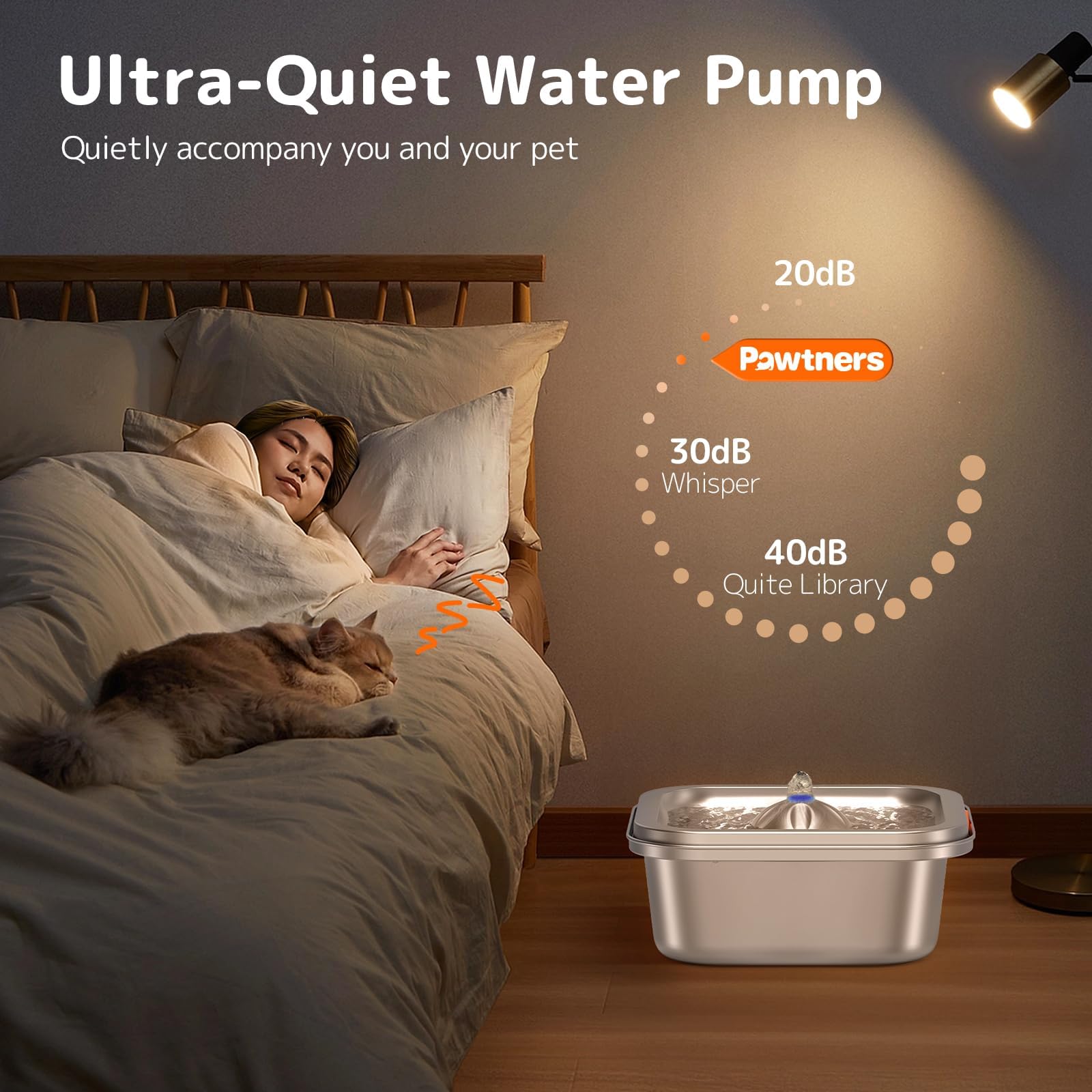 Pawtners fontaine inox 4L – indicateur rouge pour prévenir le remplissage.
