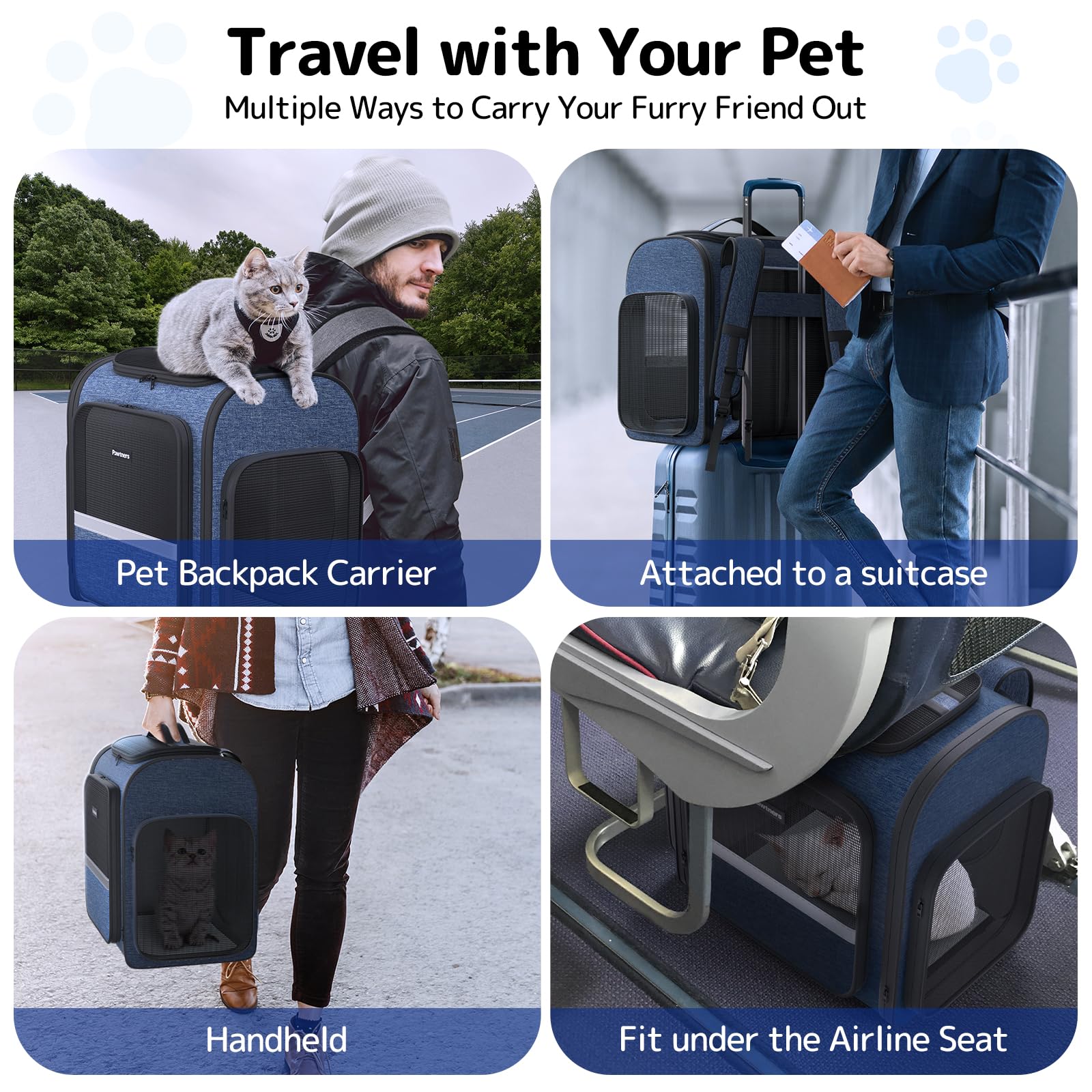 Pawtners sac à dos chat poignée pratique pour transport facile