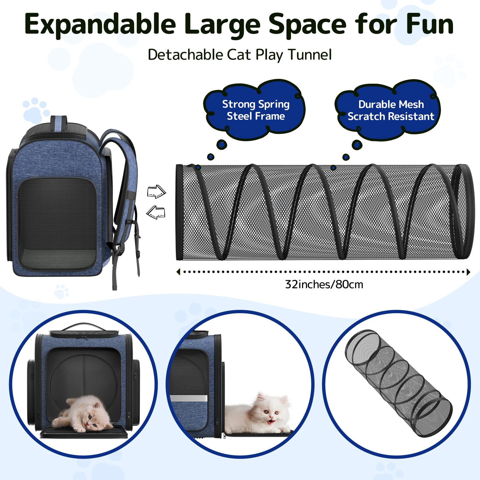 Pawtners sac à dos chat tunnel extensible pour plus d espace