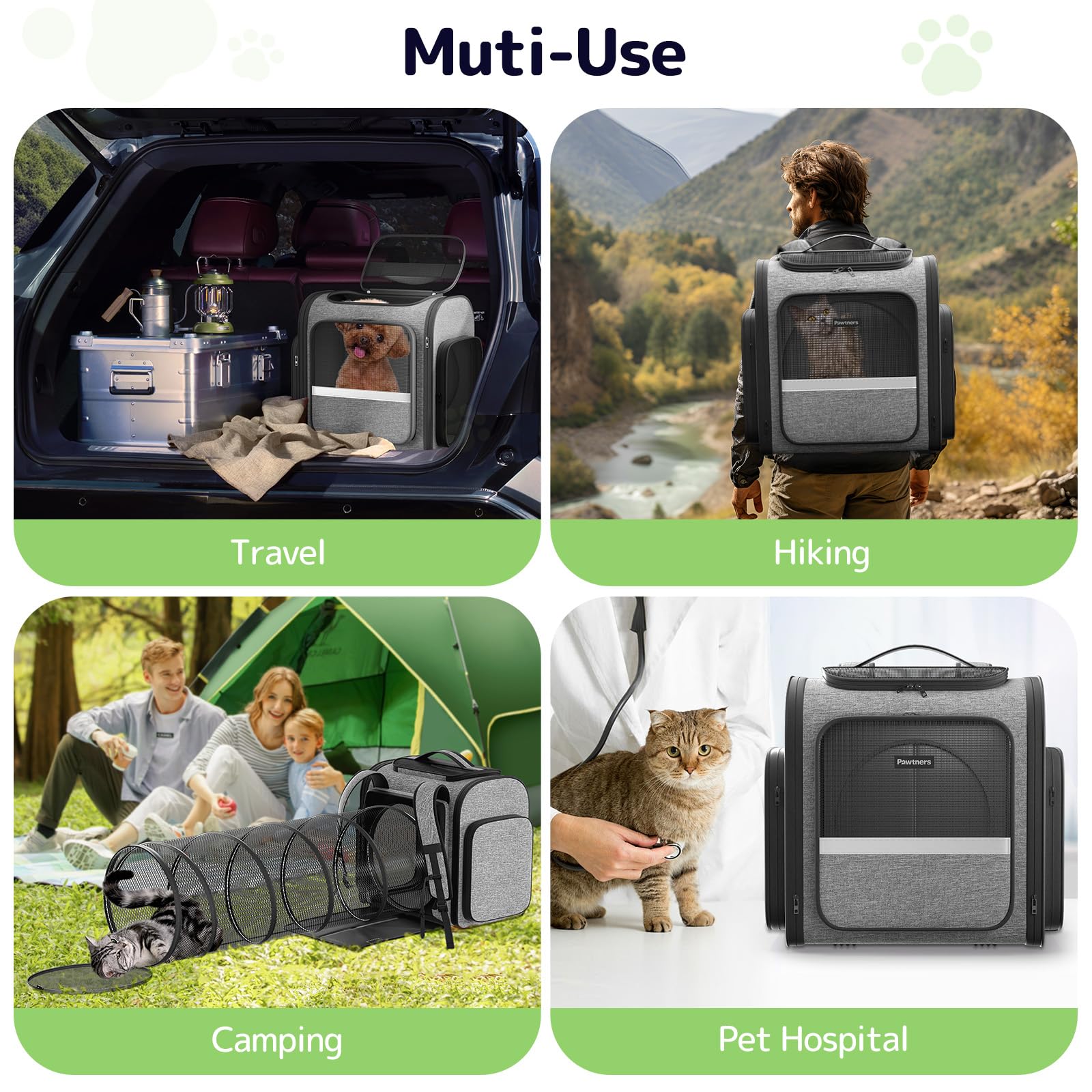 Pawtners sac-chat leash de securite evite fuite