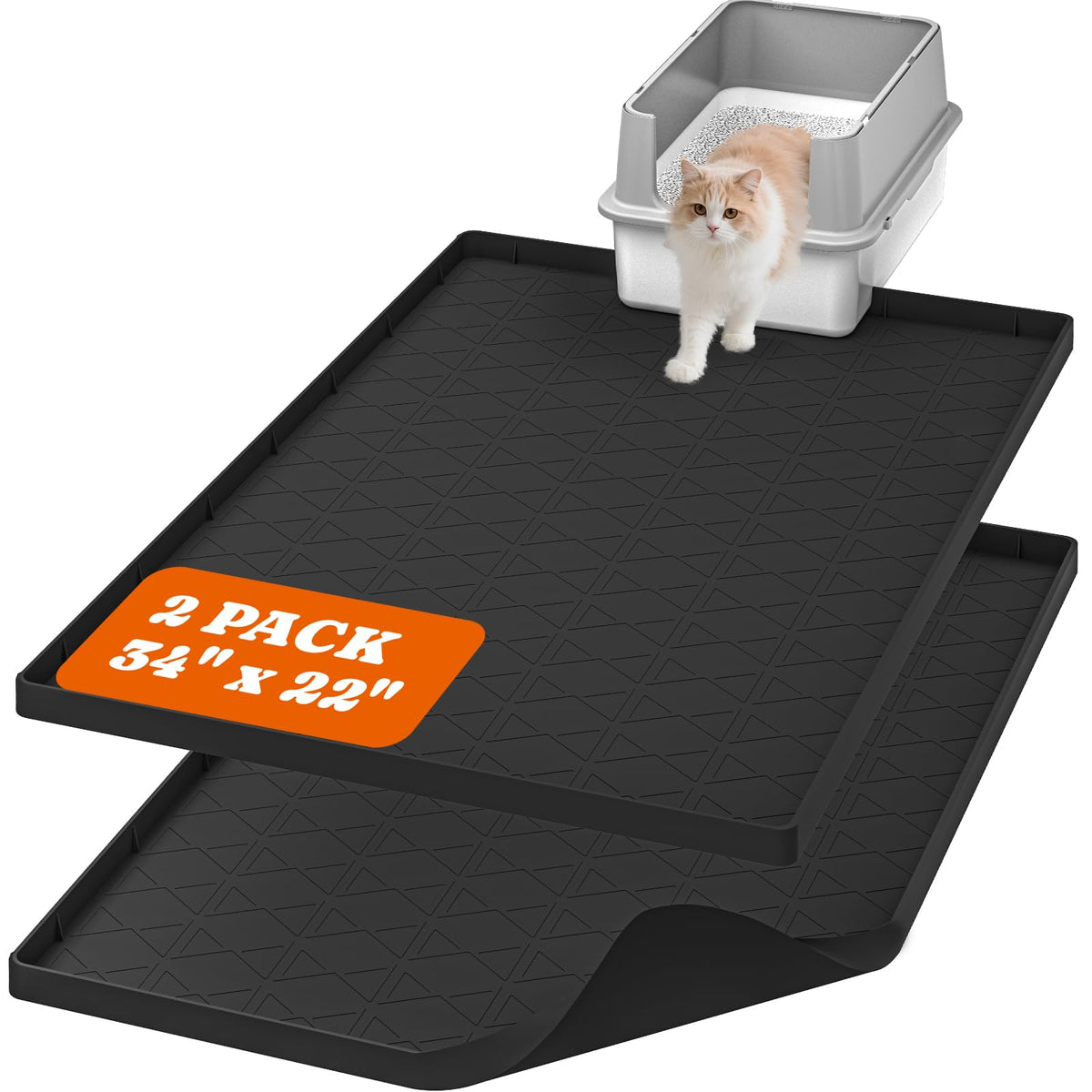 Tapis Litière Pawtners grand noir 34x22, capte jusqu’à 95% des grains.