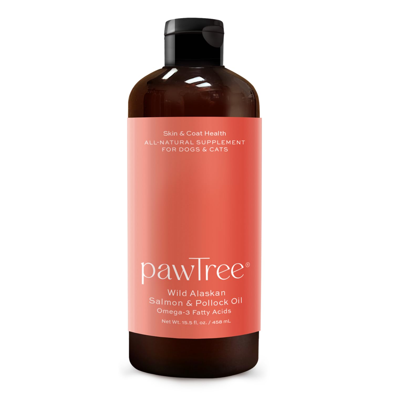 Bouteille pawTree huile de saumon pour chiens et chats, soutien du pelage.