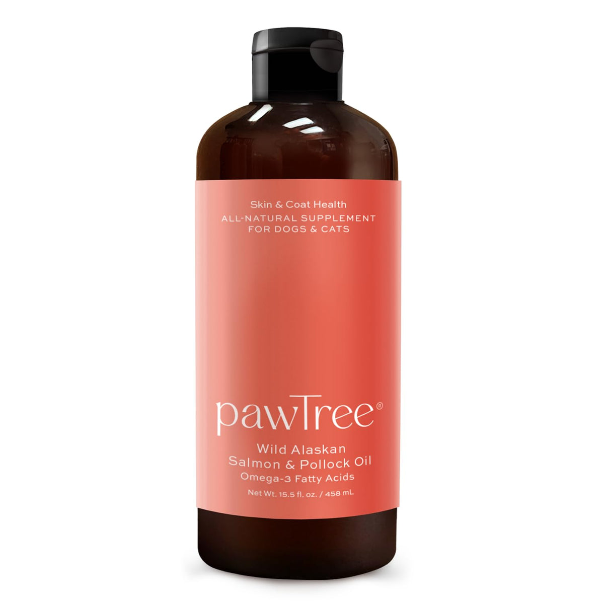 Bouteille pawTree huile de saumon pour chiens et chats, soutien du pelage.
