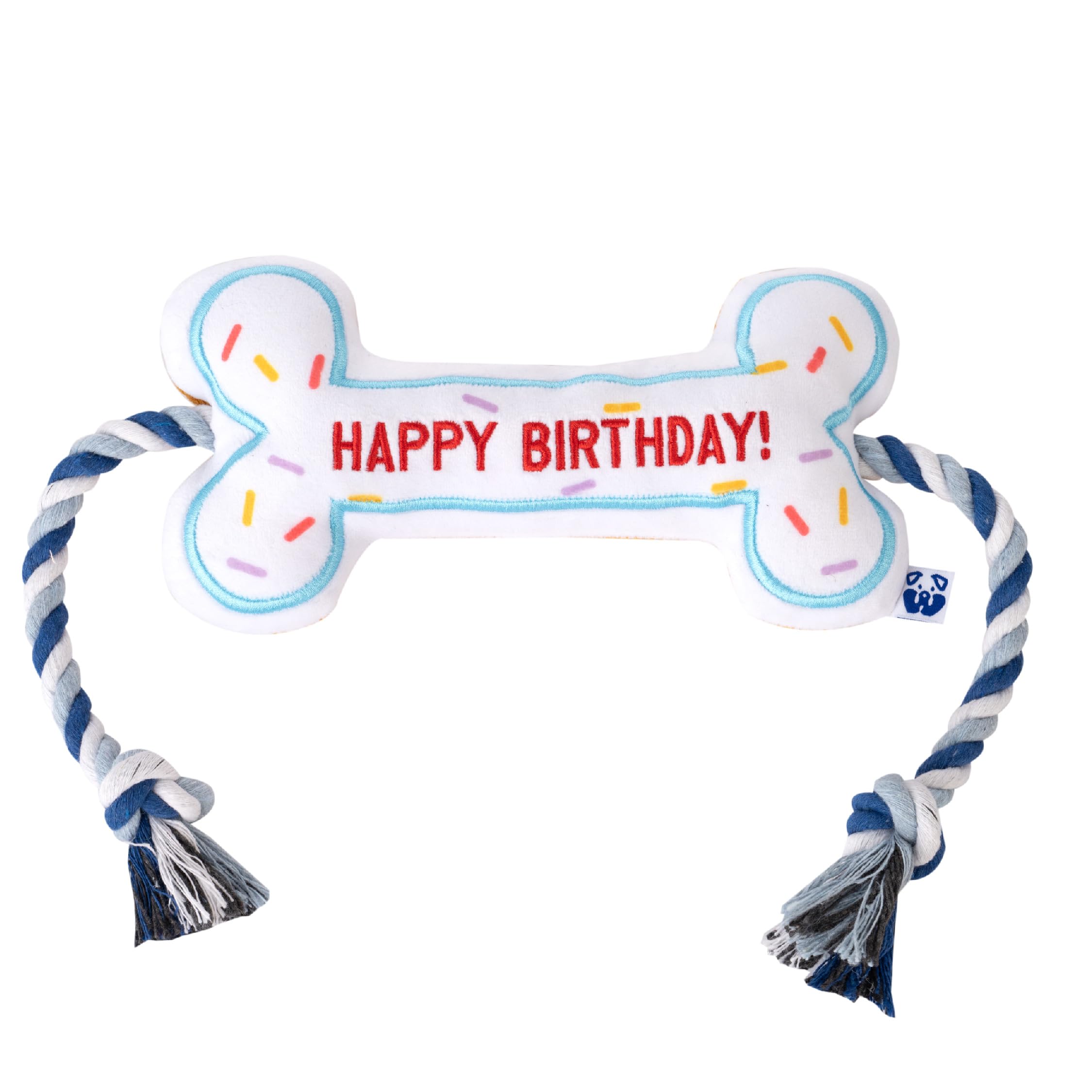 PAWTY Os d'anniversaire en peluche blanche, parfait pour jeux et calins.