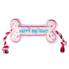 Jouet os-anniversaire Pawty rose, parfait pour les photos et les fêtes d'anniversaire de chien.
