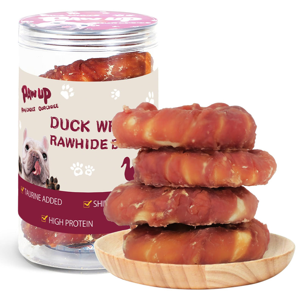 PAWUP donut rawhide canard – anneau appétissant pour la mastication durable.