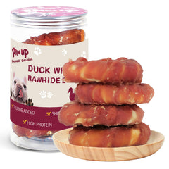 PAWUP donut rawhide canard – anneau appétissant pour la mastication durable.