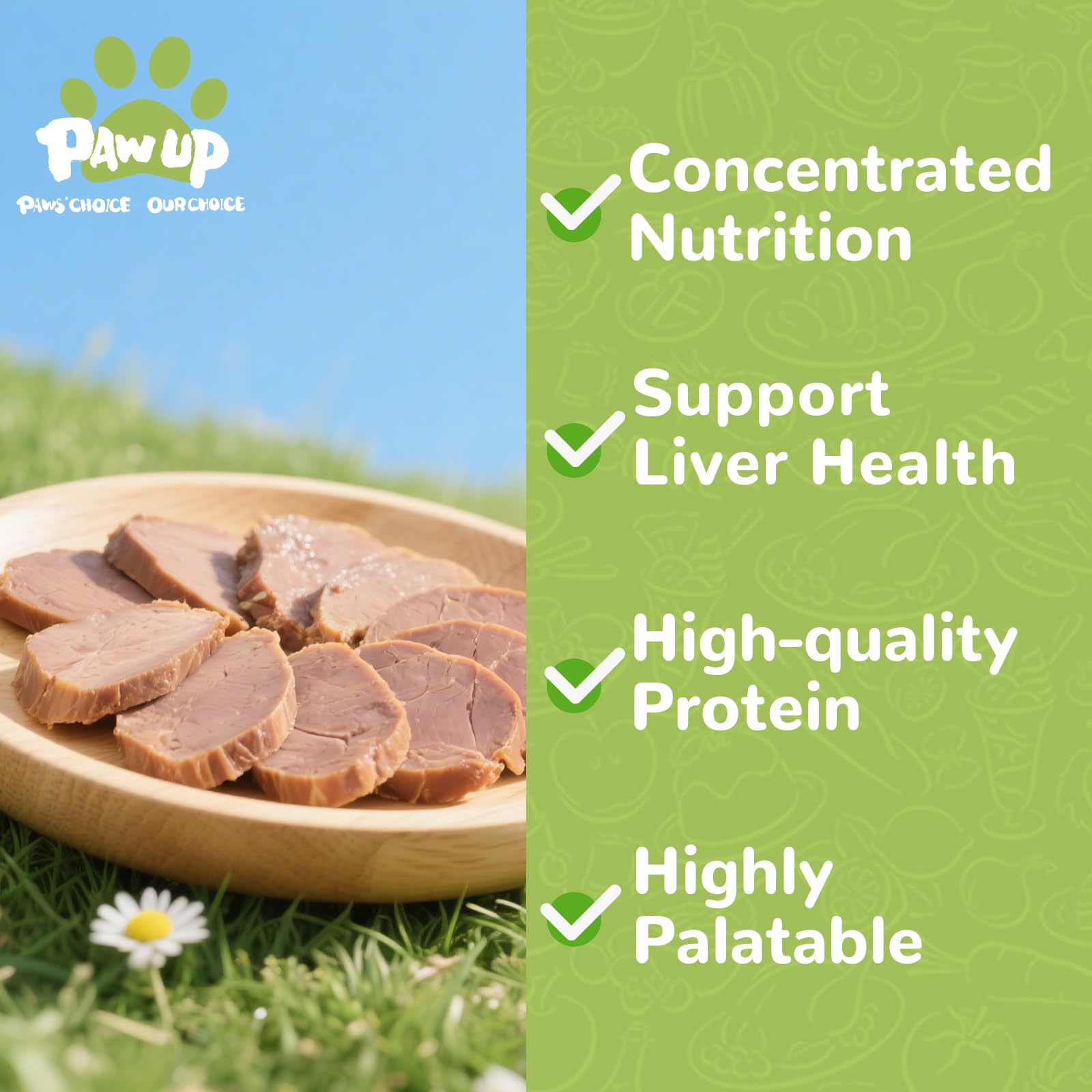 PAWUP friandises foie poulet lyophilise — récompense nutritionnelle sans céréales ni gluten.