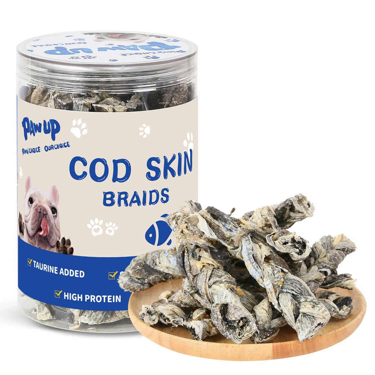 PAWUP nattes peau cabillaud — vue générale, friandise naturelle pour chien.