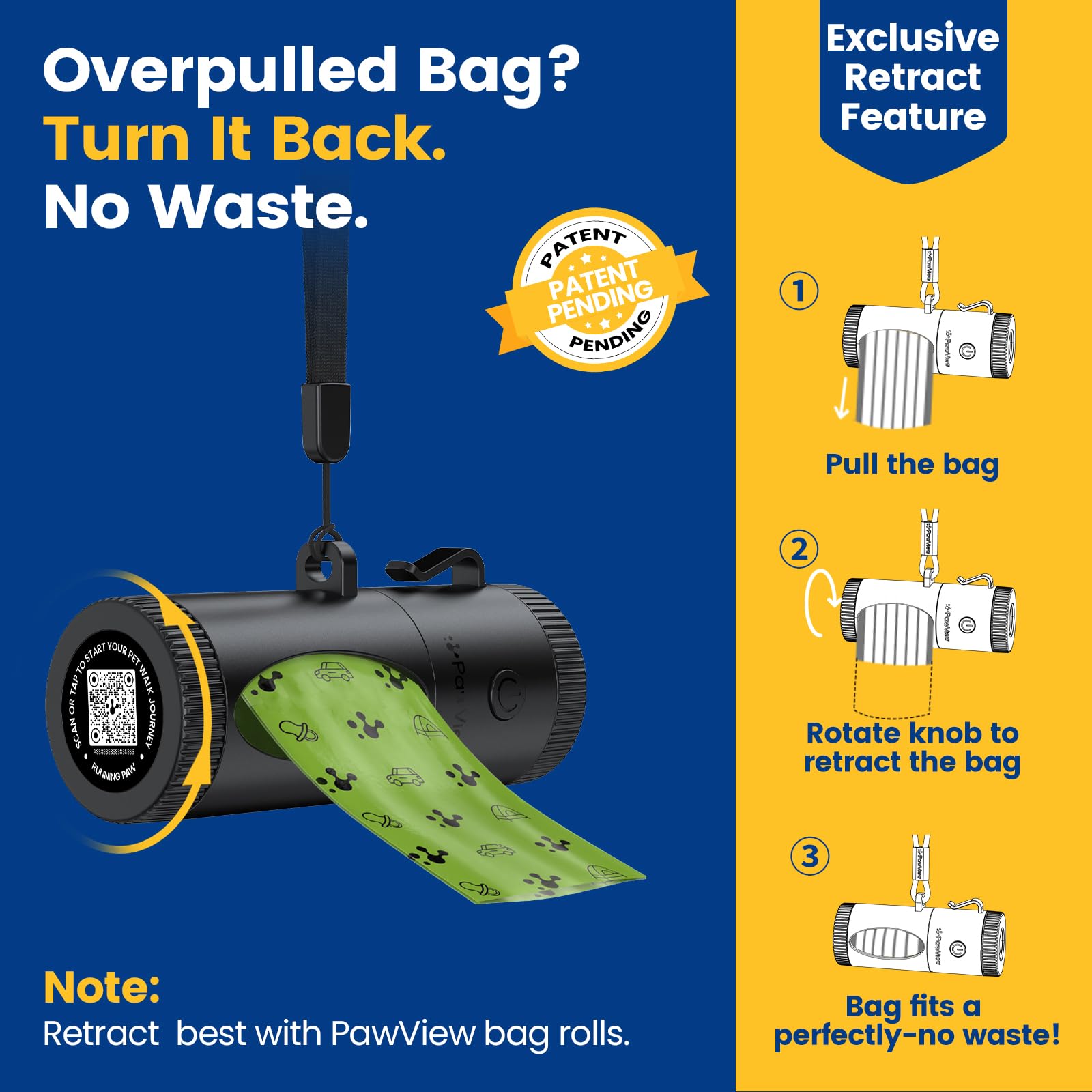 PawView rembobinage mains-libres pour retirer et ranger rapidement les sacs