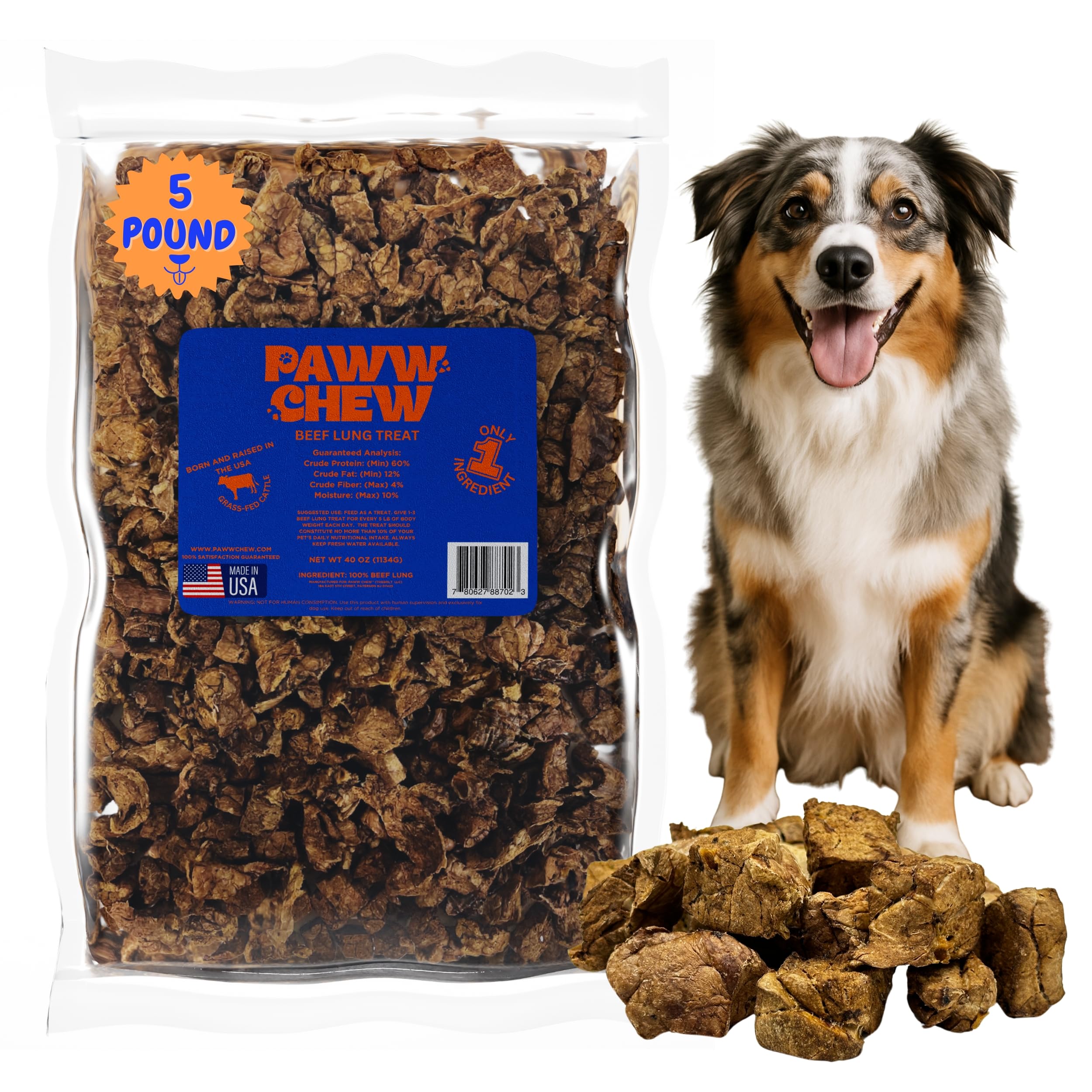 PAWW CHEW Poumon de bœuf en emballage, idéale récompense pour l'entraînement.
