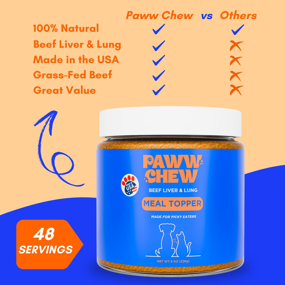PAWW CHEW Saupoudrage sur croquettes : stimule l'appétit des chiens et des chats.
