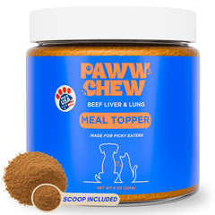 PAWW CHEW Toppers foie-bœuf : complément protéiné pour chiens actifs et gourmands.