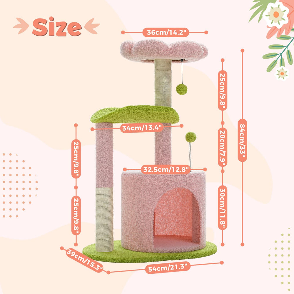 PAWZ Road Arbre Chat Fleur Rose 32 pouces balles pendantes stimulantes.