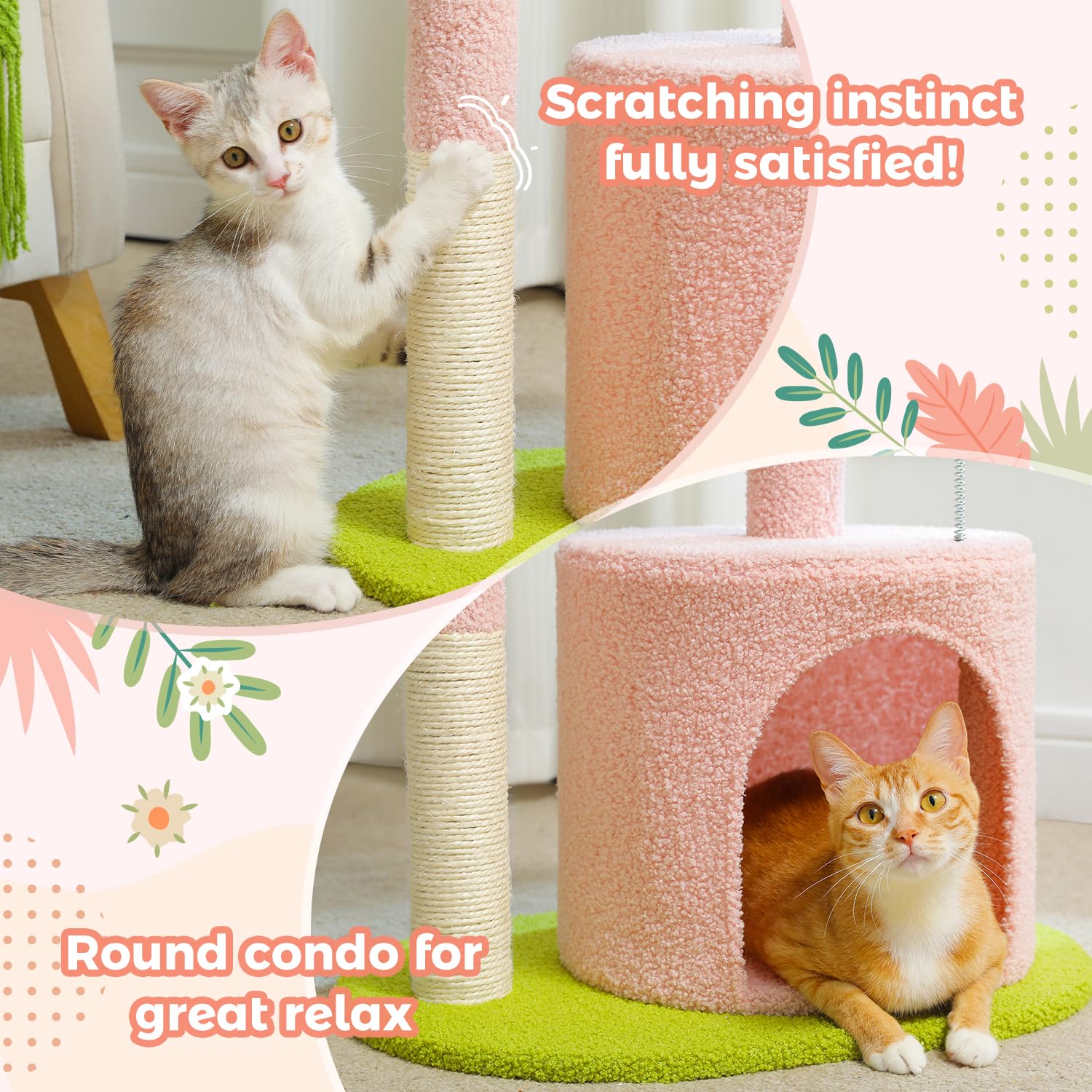 PAWZ Road Arbre Chat Fleur Rose 32 pouces plateforme incline pour repos optimal.