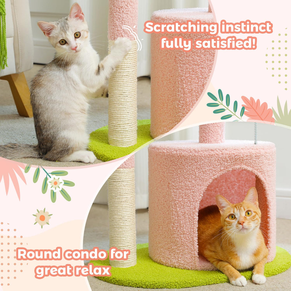 PAWZ Road Arbre Chat Fleur Rose 32 pouces plateforme incline pour repos optimal.