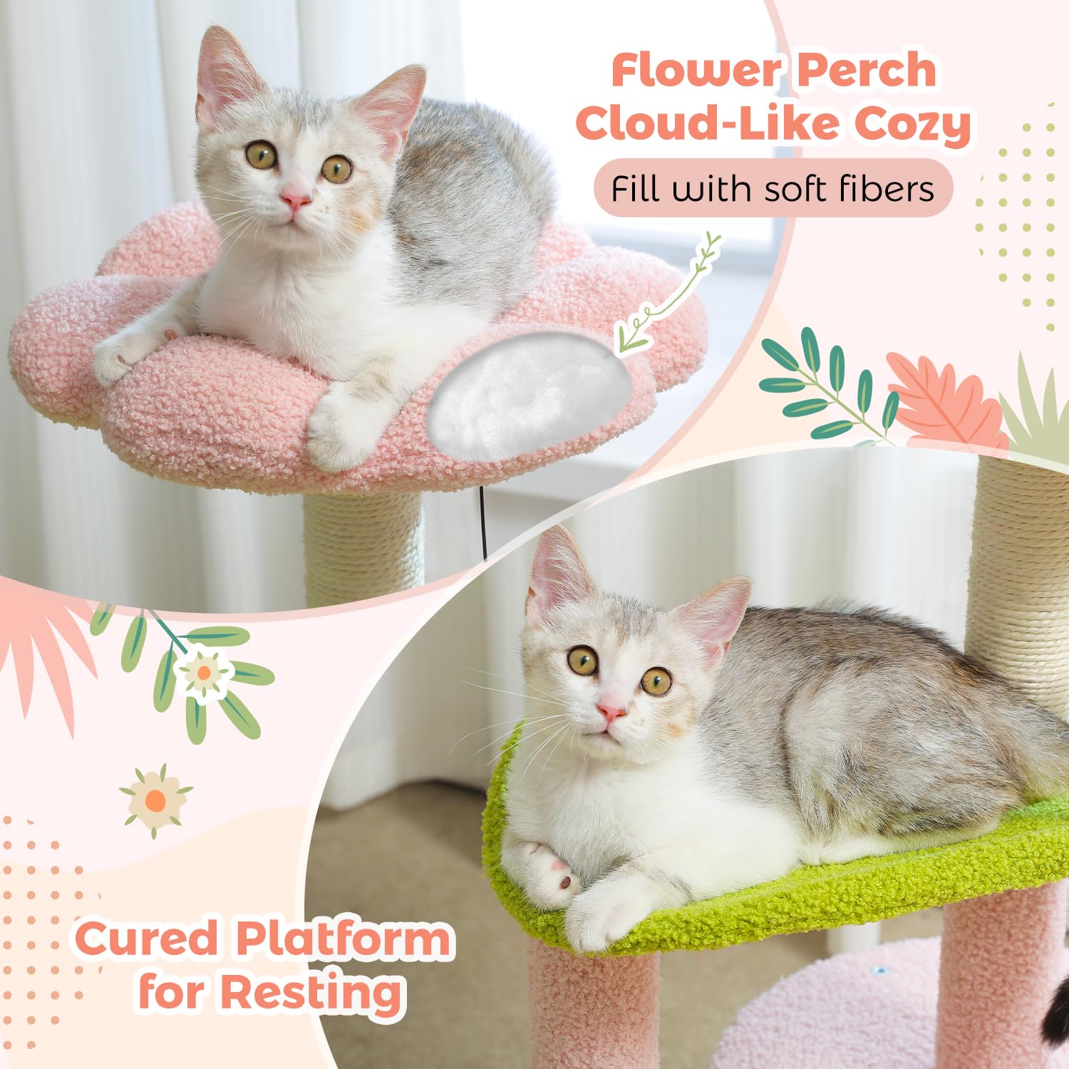 PAWZ Road Arbre Chat Fleur Rose 32 pouces poteaux sisal pour griffades.