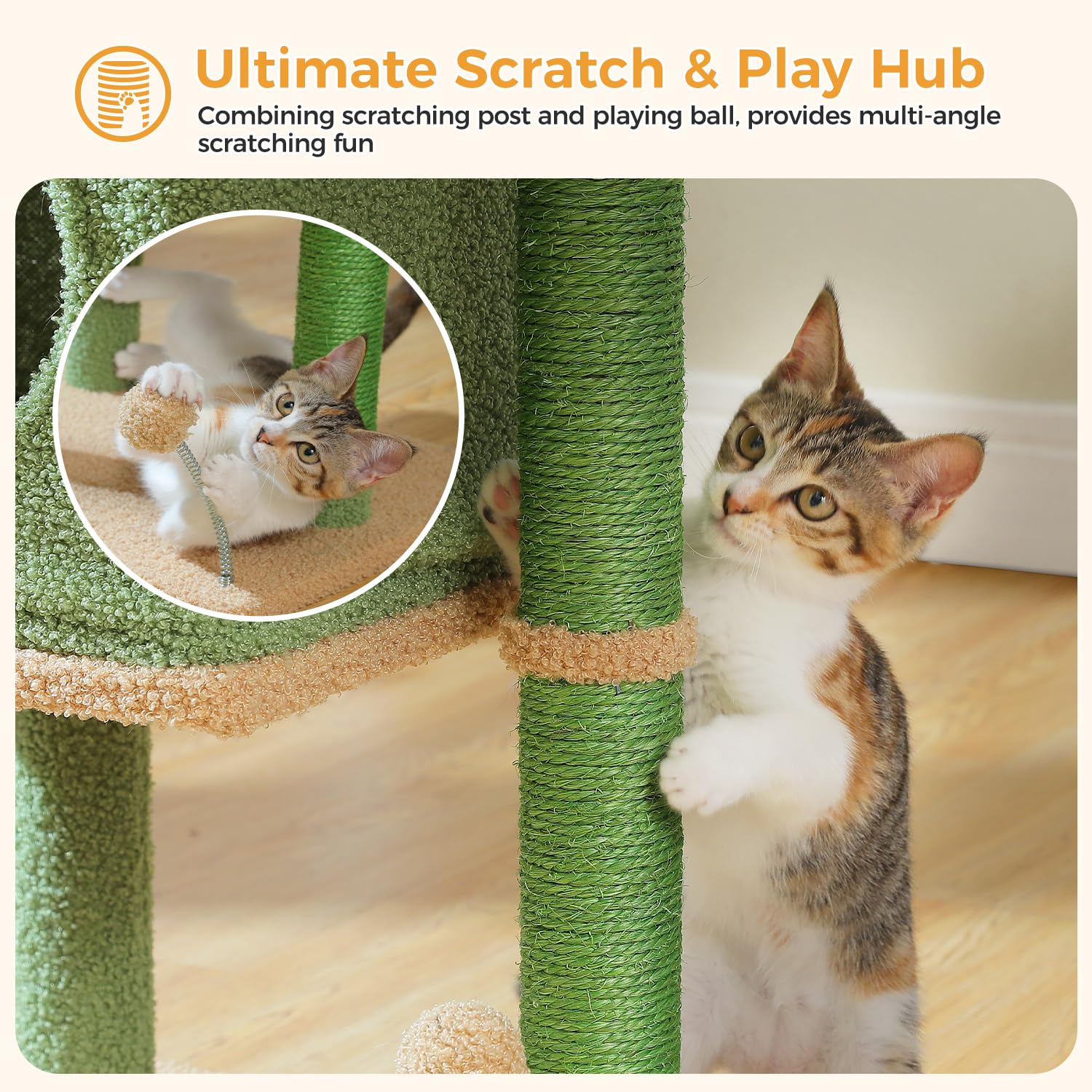 PAWZ Road Arbre cactus 26 pouces deux poteaux sisal pour griffage et entretien des griffes.
