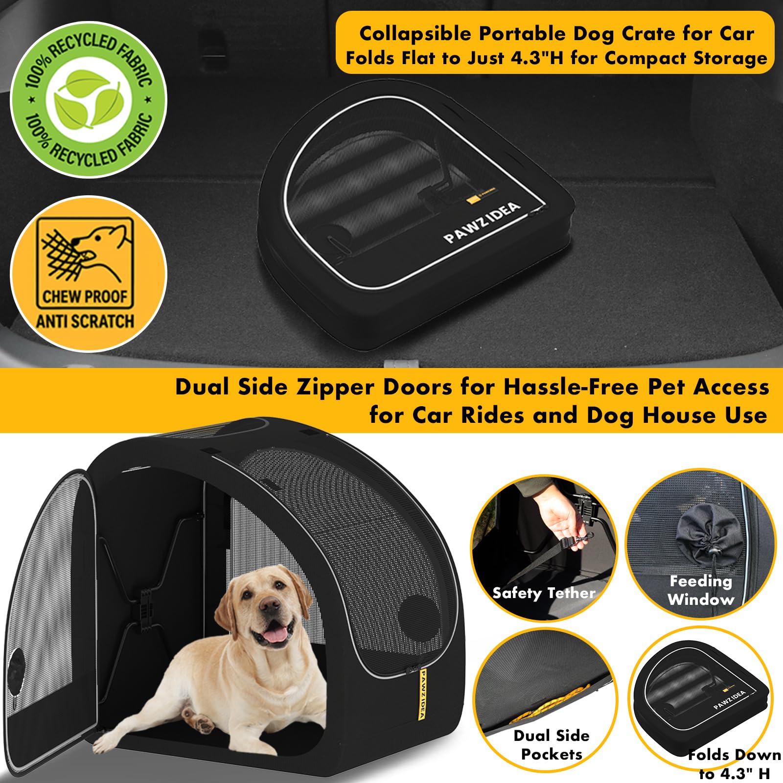 PAWZIDEA cage transport chien coussin amovible, nettoyage facilité et confort spatial.