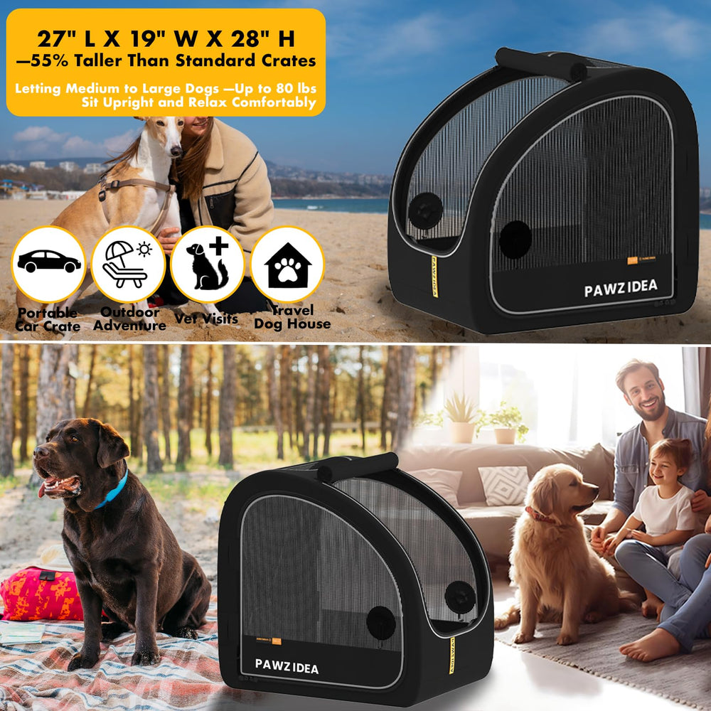 PAWZIDEA cage transport chien maillage respirant, vue à 360° idéale pour le confort.