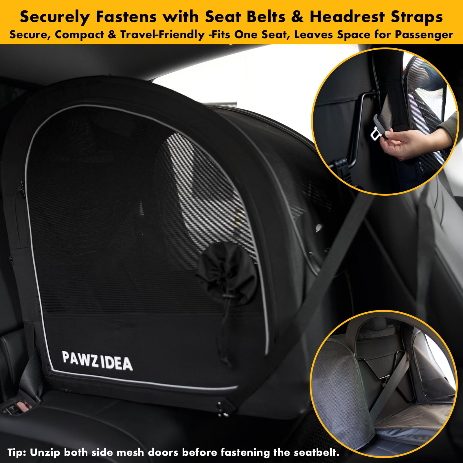 PAWZIDEA cage transport chien accès supérieur zippé, interaction sans se pencher.