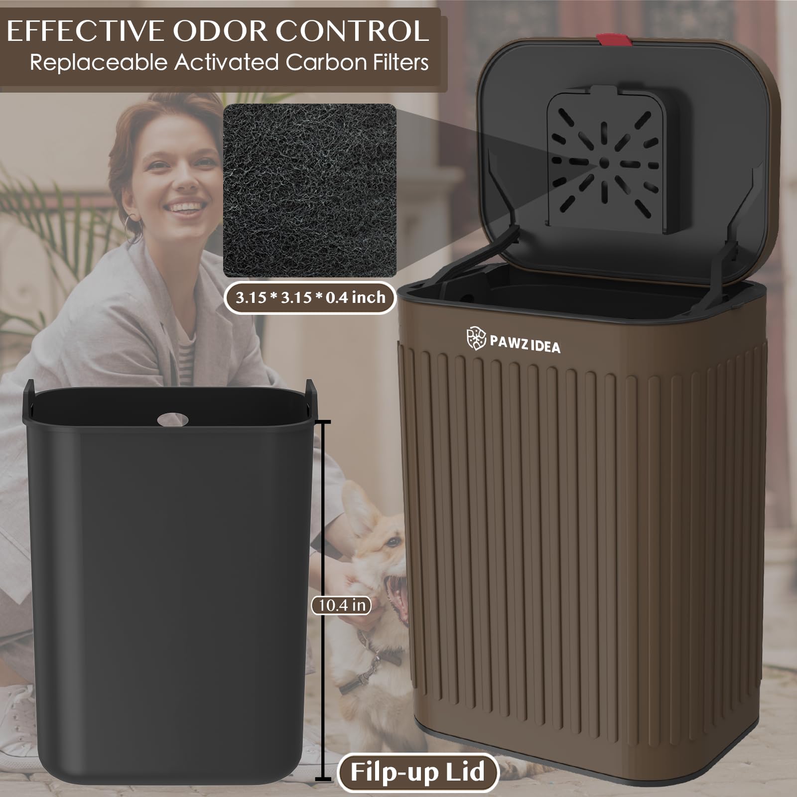 PAWZIDEA couvercle avec filtre au charbon actif intégré.