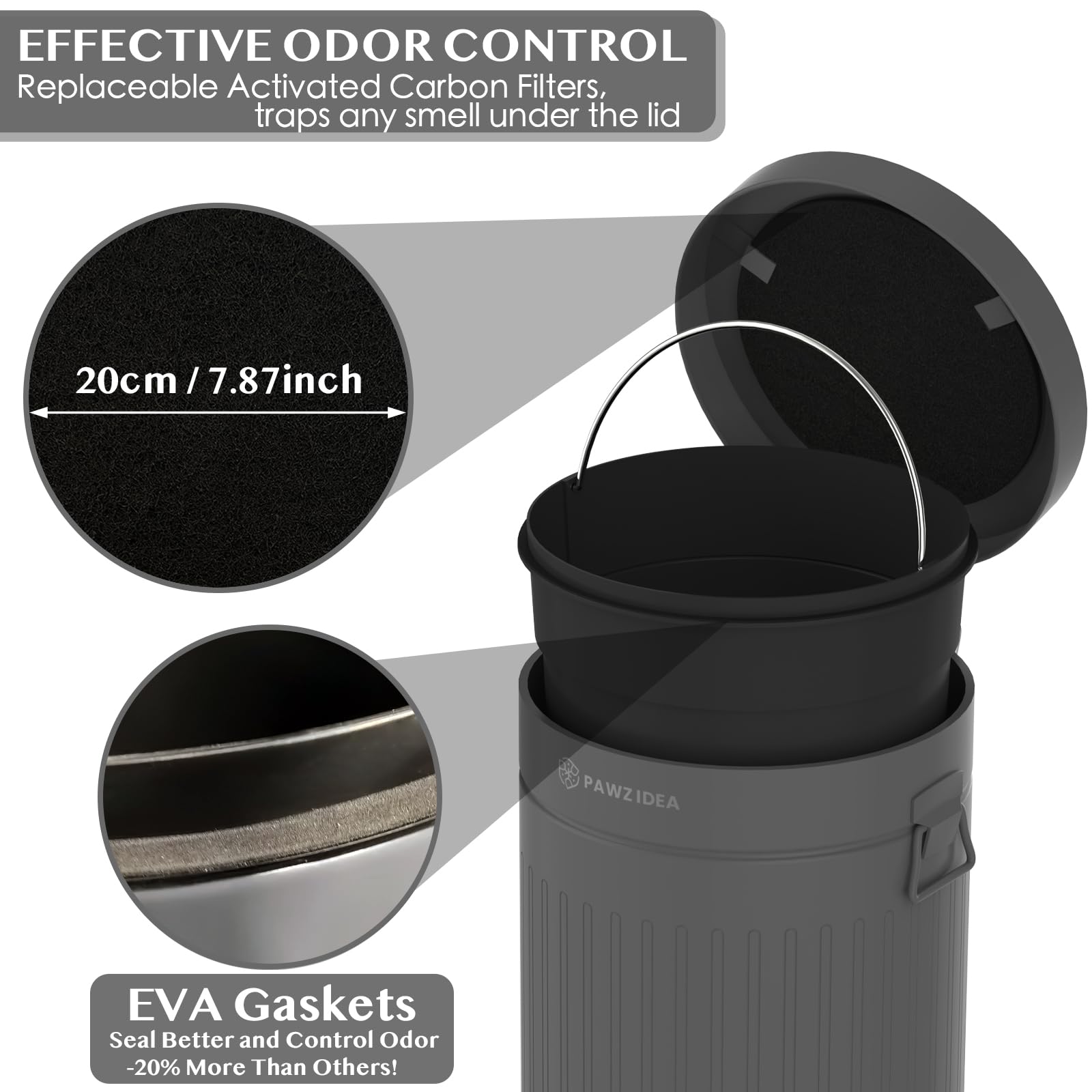 PAWZIDEA filtre-carbone remplaçable réduit les odeurs lors du stockage extérieur.
