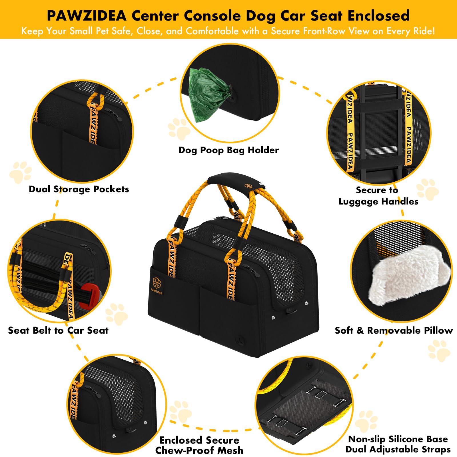 PAWZIDEA poches de rangement latérales — accès rapide aux accessoires.