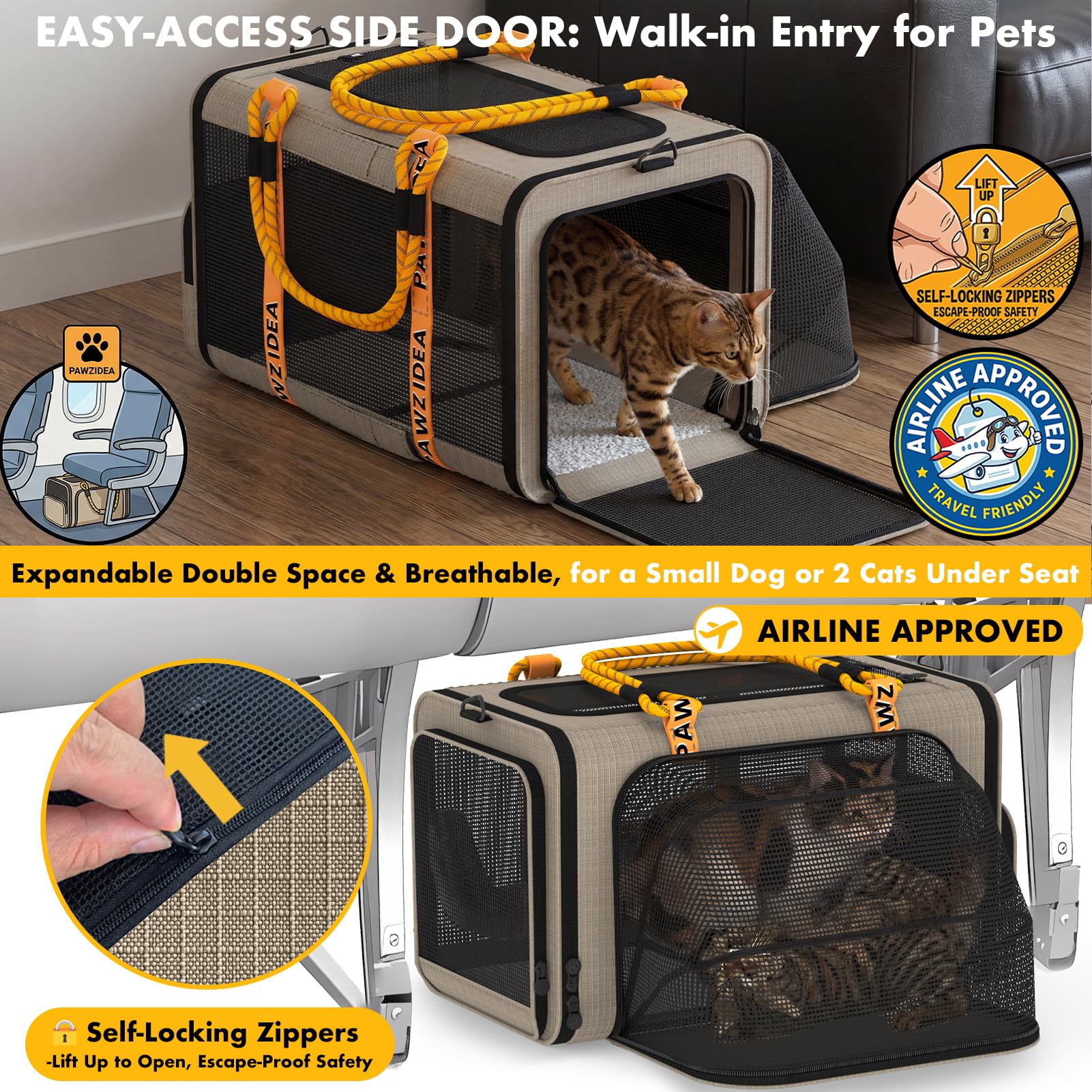 Pawzidea porte-animal extensible porte-top, accès tête et nourriture facilité.