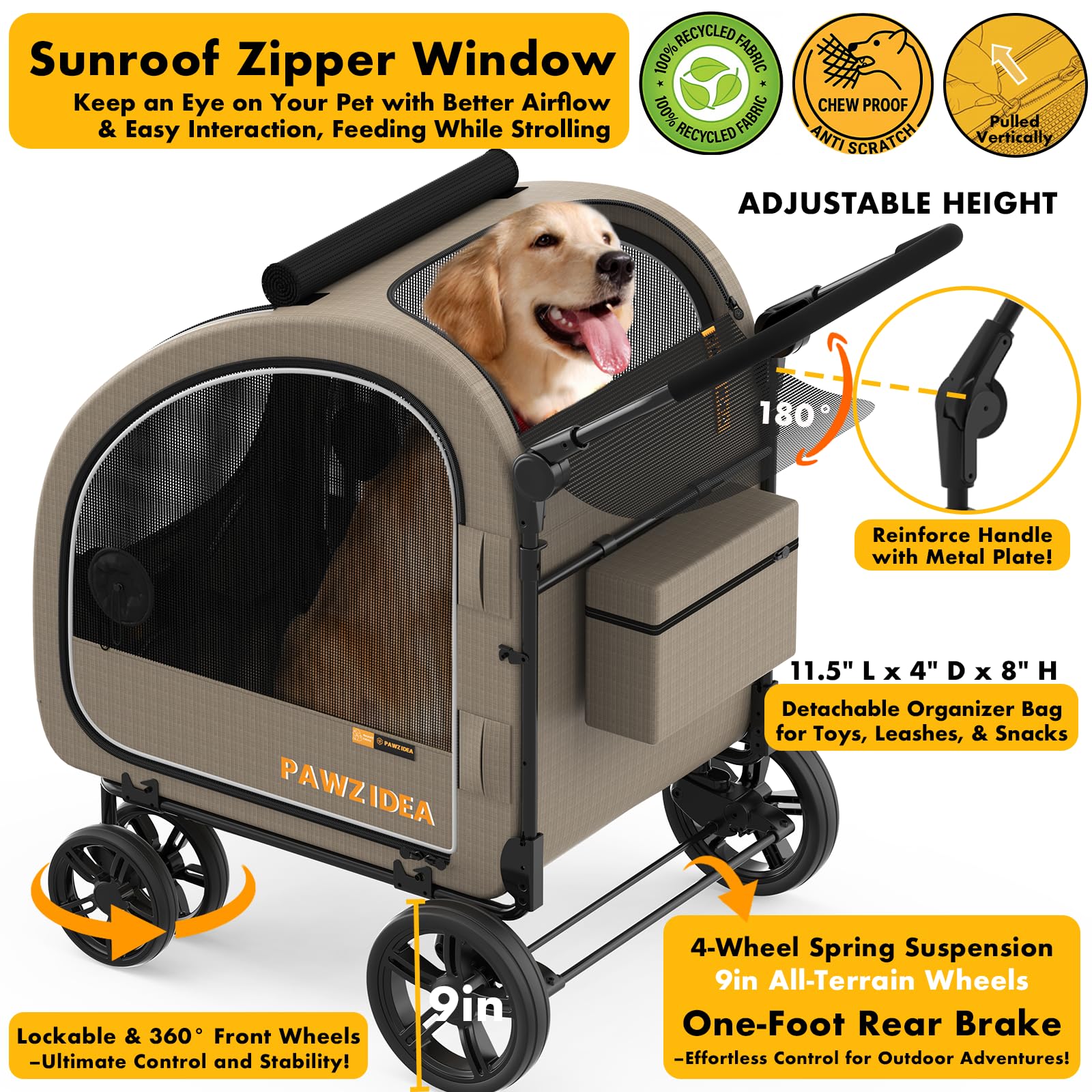PAWZIDEA Roues terrain 9 pouces offrent une promenade en douceur
