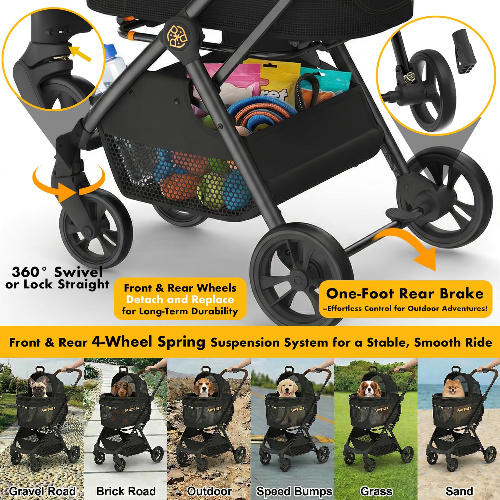 Securite PAWZIDEA: verrous doubles et ceinture de securite.