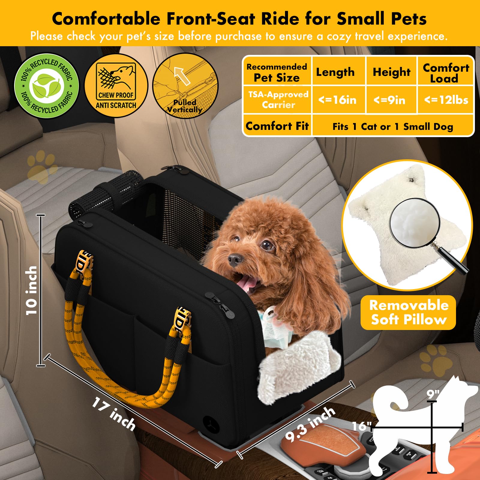 PAWZIDEA siège chiot booster centre — soutien rembourré pour le voyage.