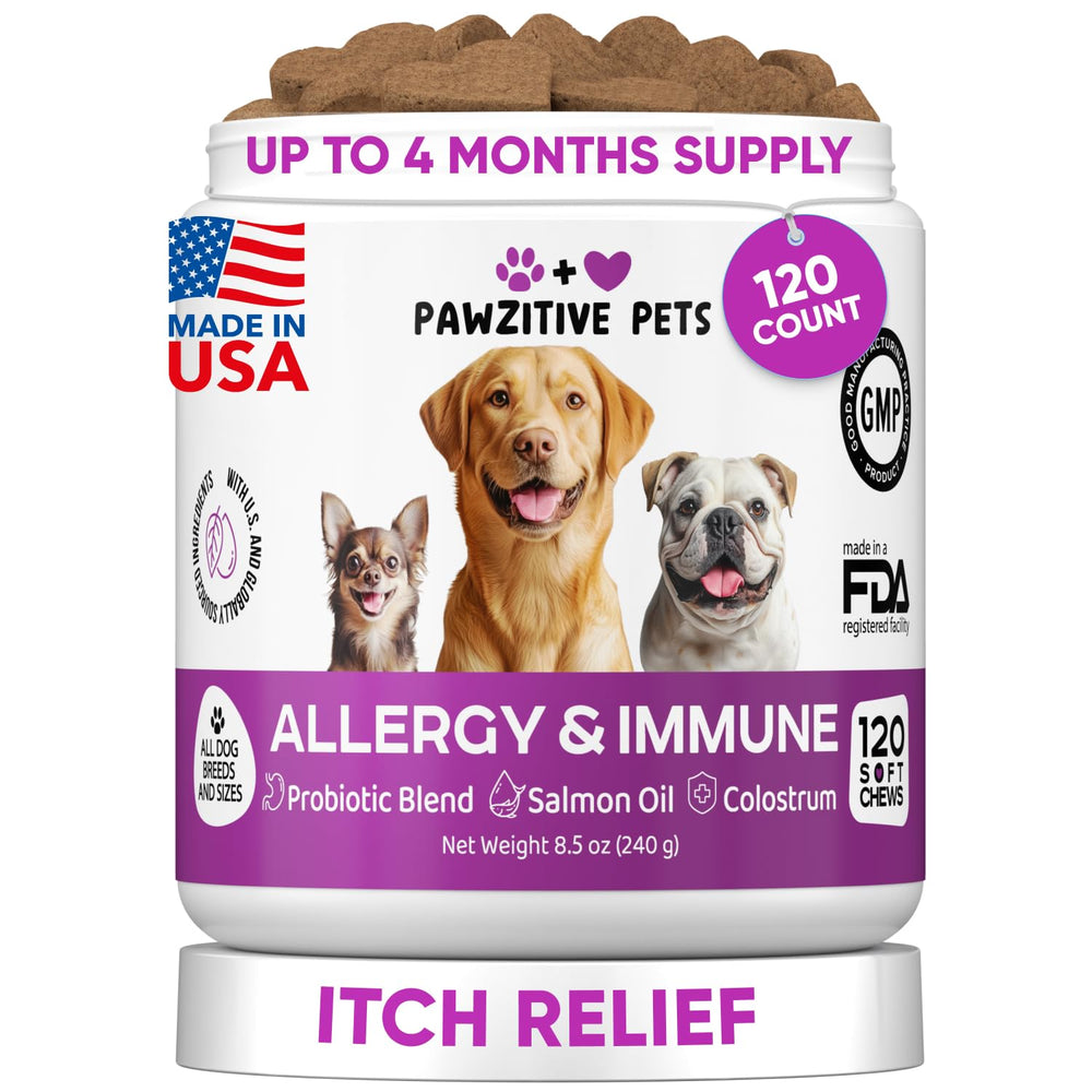 Pawzitive Pets Bouchées Allergie Chien Relief: soulage les démangeaisons.