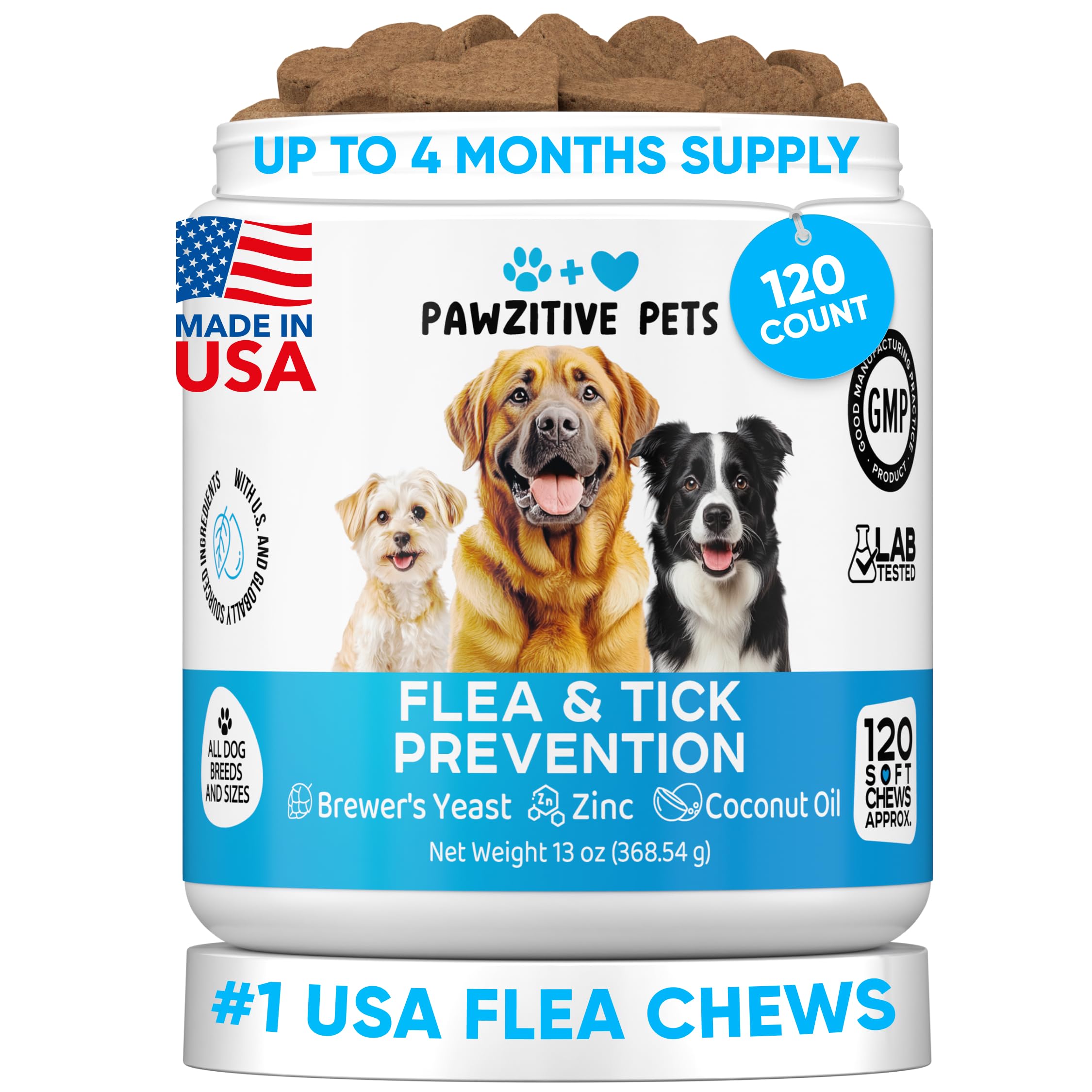 Pawzitive Pets bouchées puces et tiques pour chiens, protection quotidienne délicieuse.