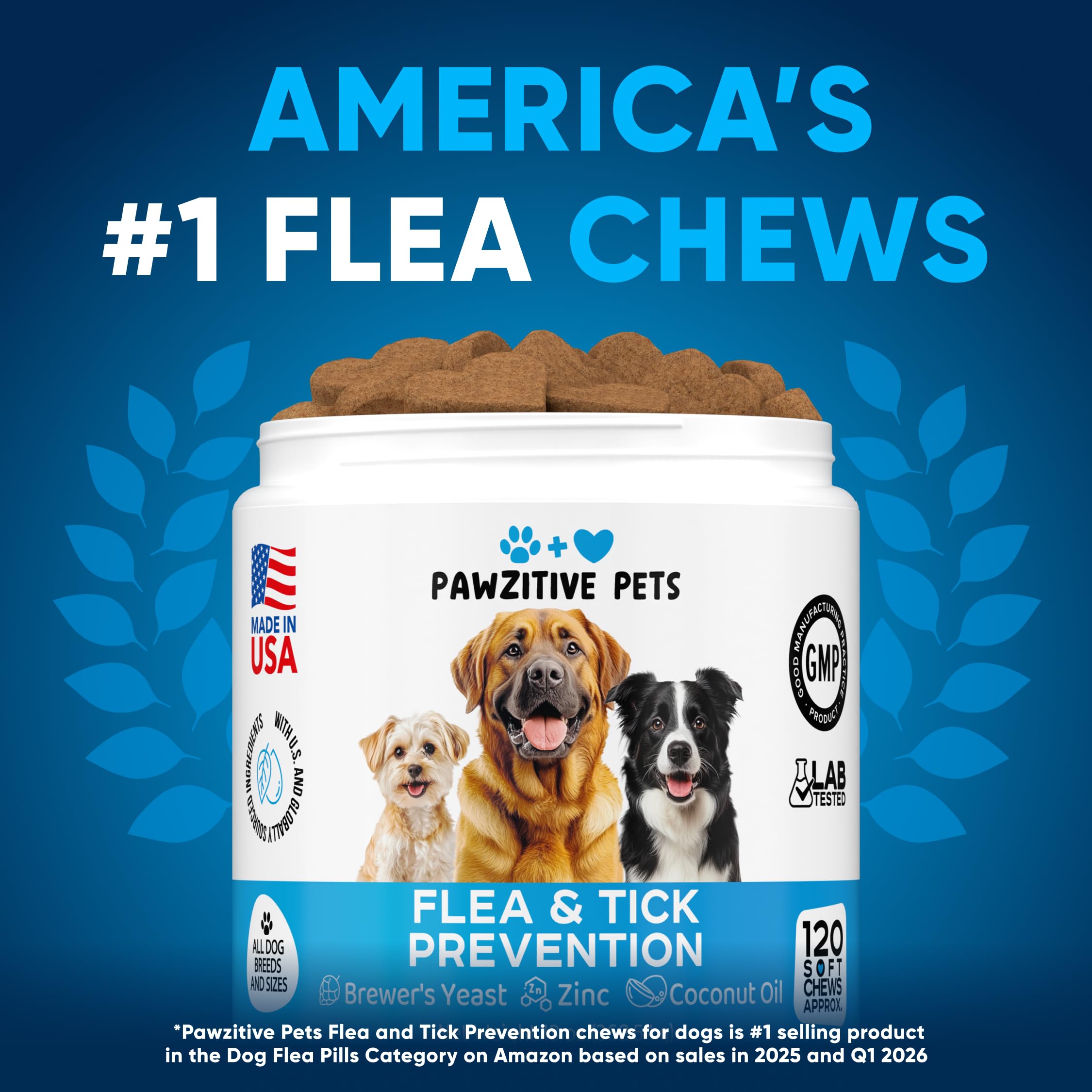 Pawzitive Pets emballage 120 bouchées, format pratique pour toute la famille canine.