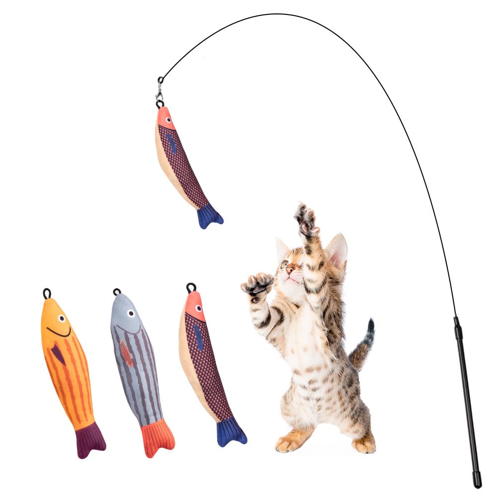 PAZ'S GIFT Cat Wand Toys poisson-tortillant — stimule le jeu intérieur.