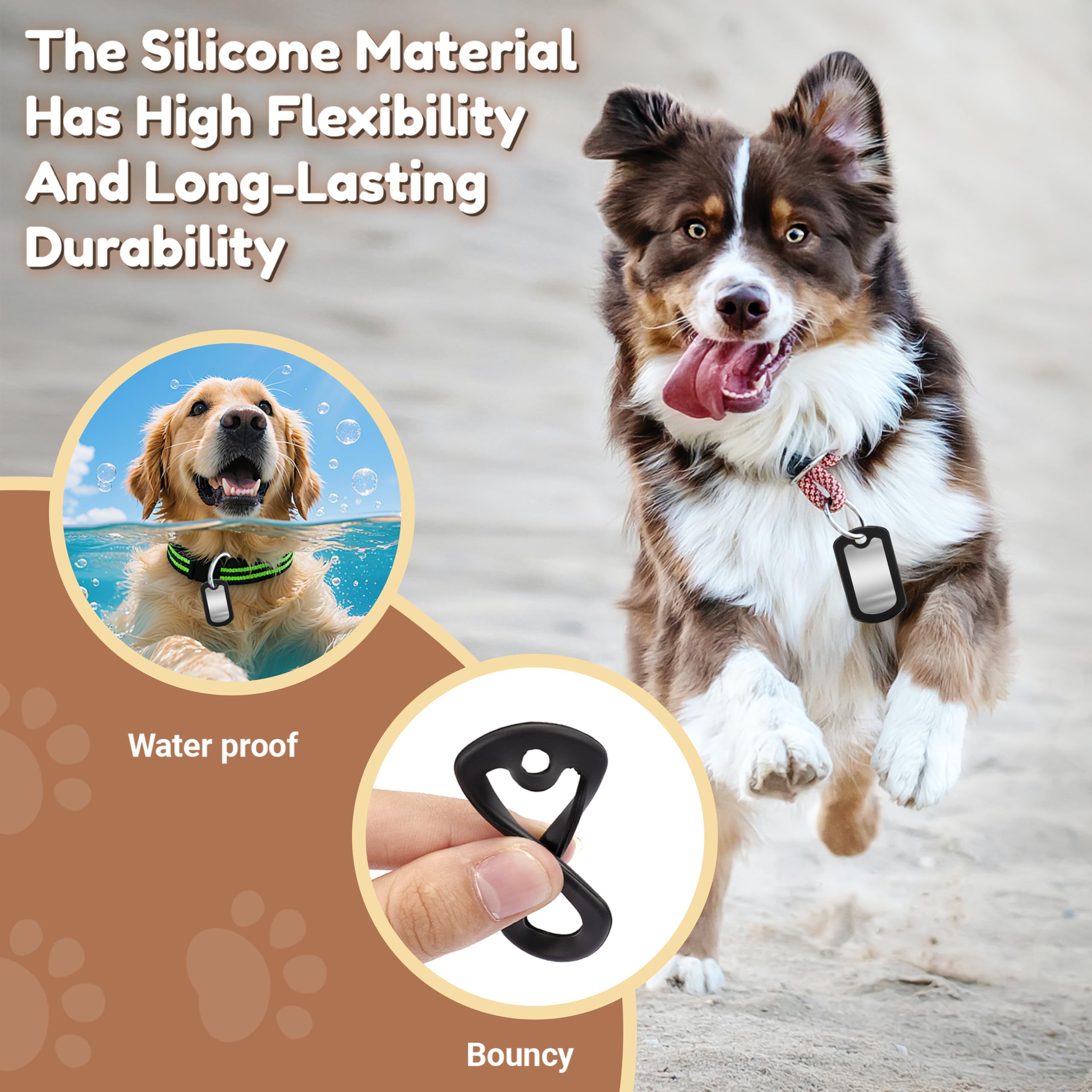 Silicone doux Peacetream plaque identite chien, matériau sûr et durable.