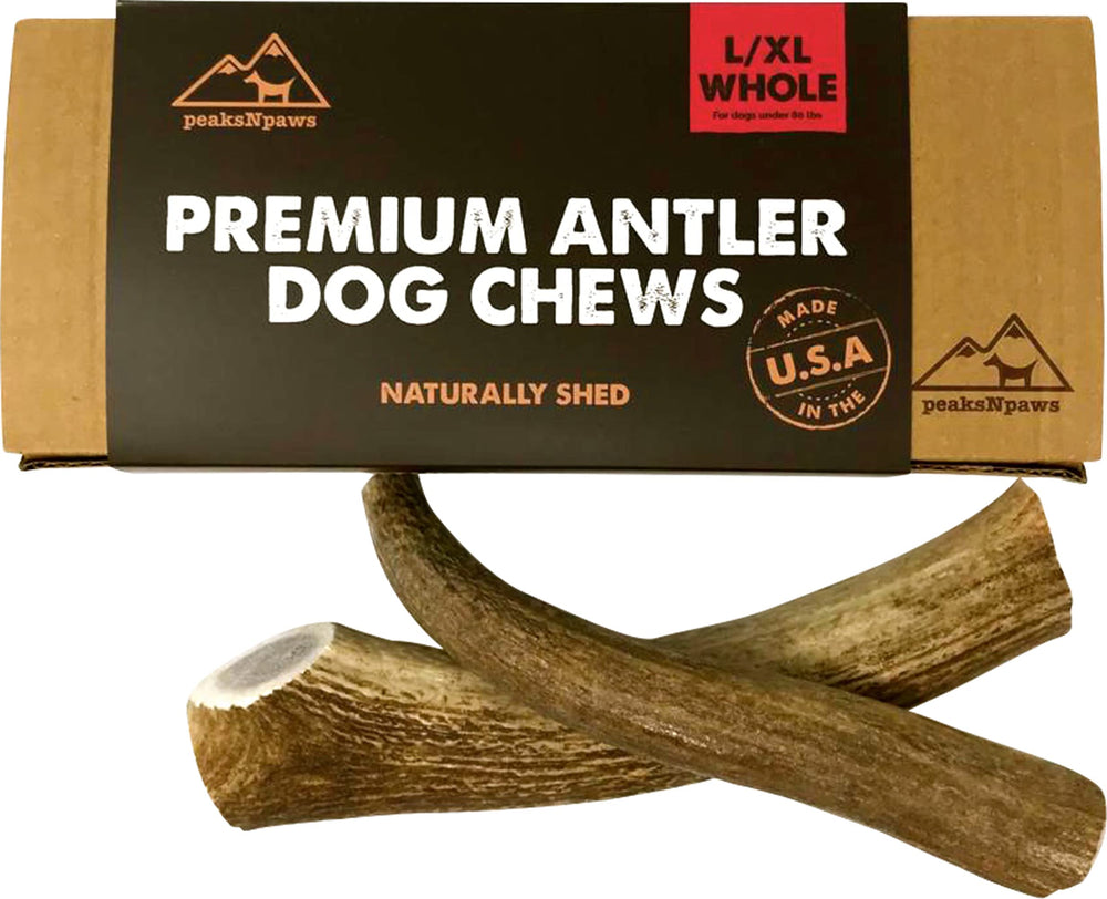 peaksNpaws ramures d’élan entières, mastication durable pour chien actif.
