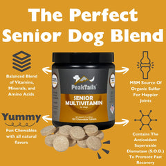 PeakTails Senior Multivitamin – 19 nutriments essentiels pour chiens âgés.