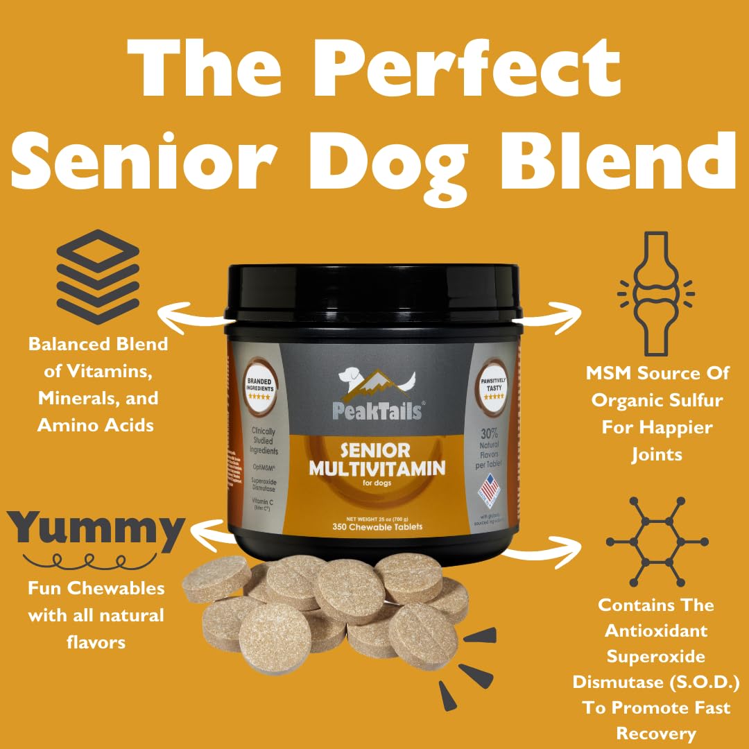 PeakTails Senior Multivitamin pour chien — goût agréable pour instaurer une routine.