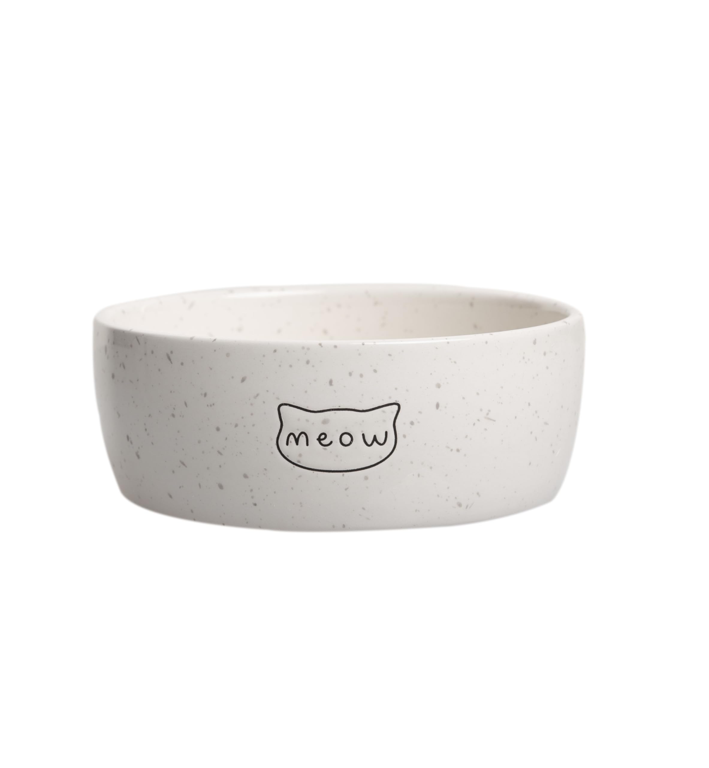 Pearhead bol chat miaou en céramique mouchetée blanc, idéal pour repas quotidiens.